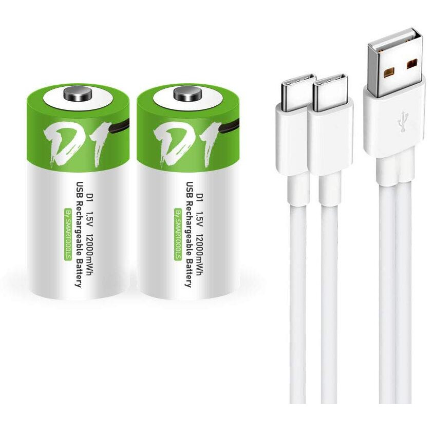 Usb D Lithium Ion Rechargeable Battery, High Capacity 15V 12000Mwh Rechargeable D Battery, 4 H Fast Charge, 1200 Cycle With Type C Port Cable, Constant Output,2-Pack