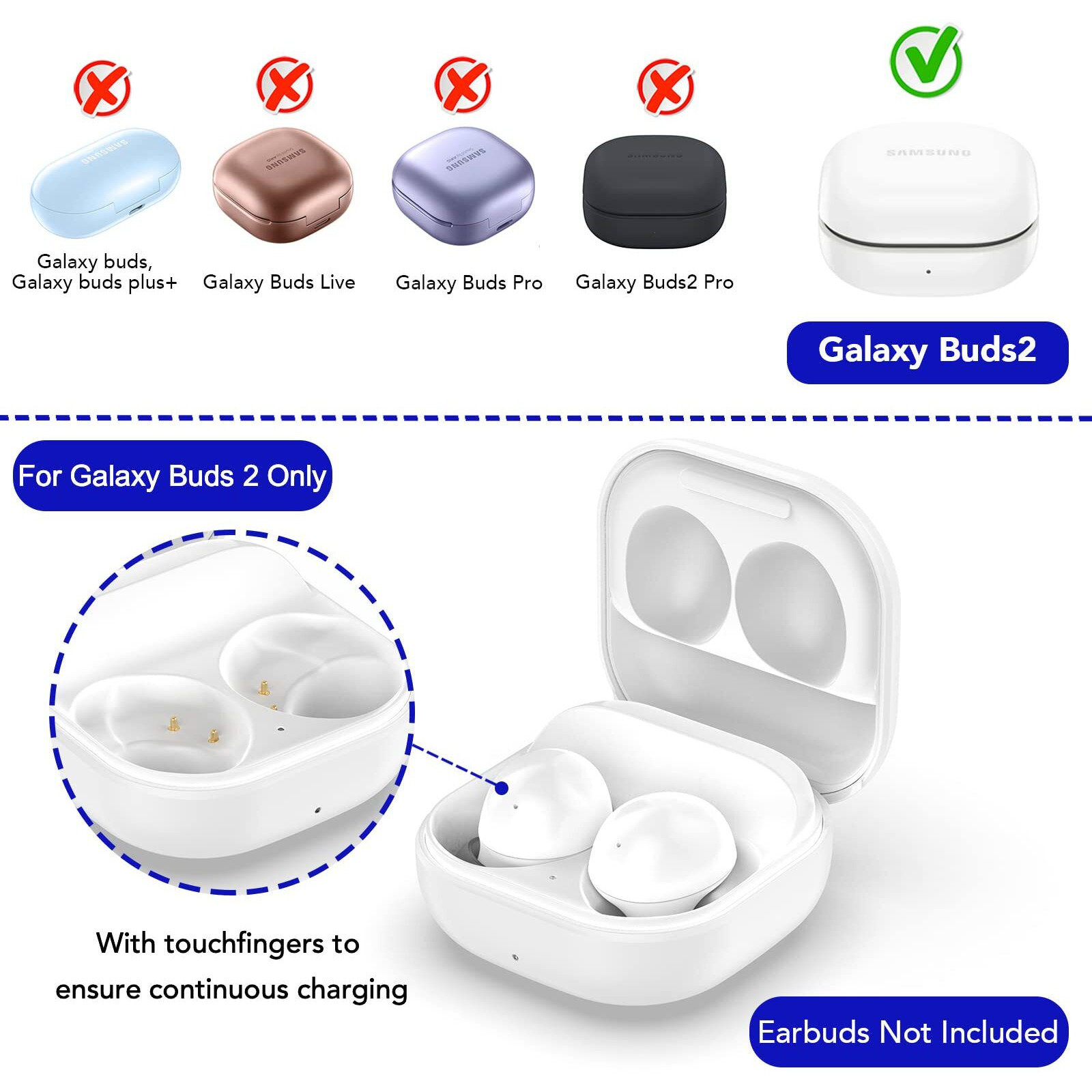 Wired Charging Case Compatible With Samsung Galaxy Buds 2, Replacement Charger Case Dock Station For Galaxy Buds 2 Bluetooth Earbuds (White)