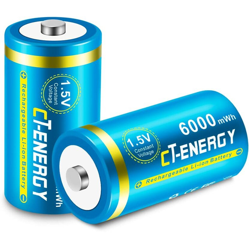 Ct-Energy Rechargeable C Batteries 15V Lithium C Size High Capacity In 1500Cycle 6000Mwh 25H Fast Charging 2 Pack