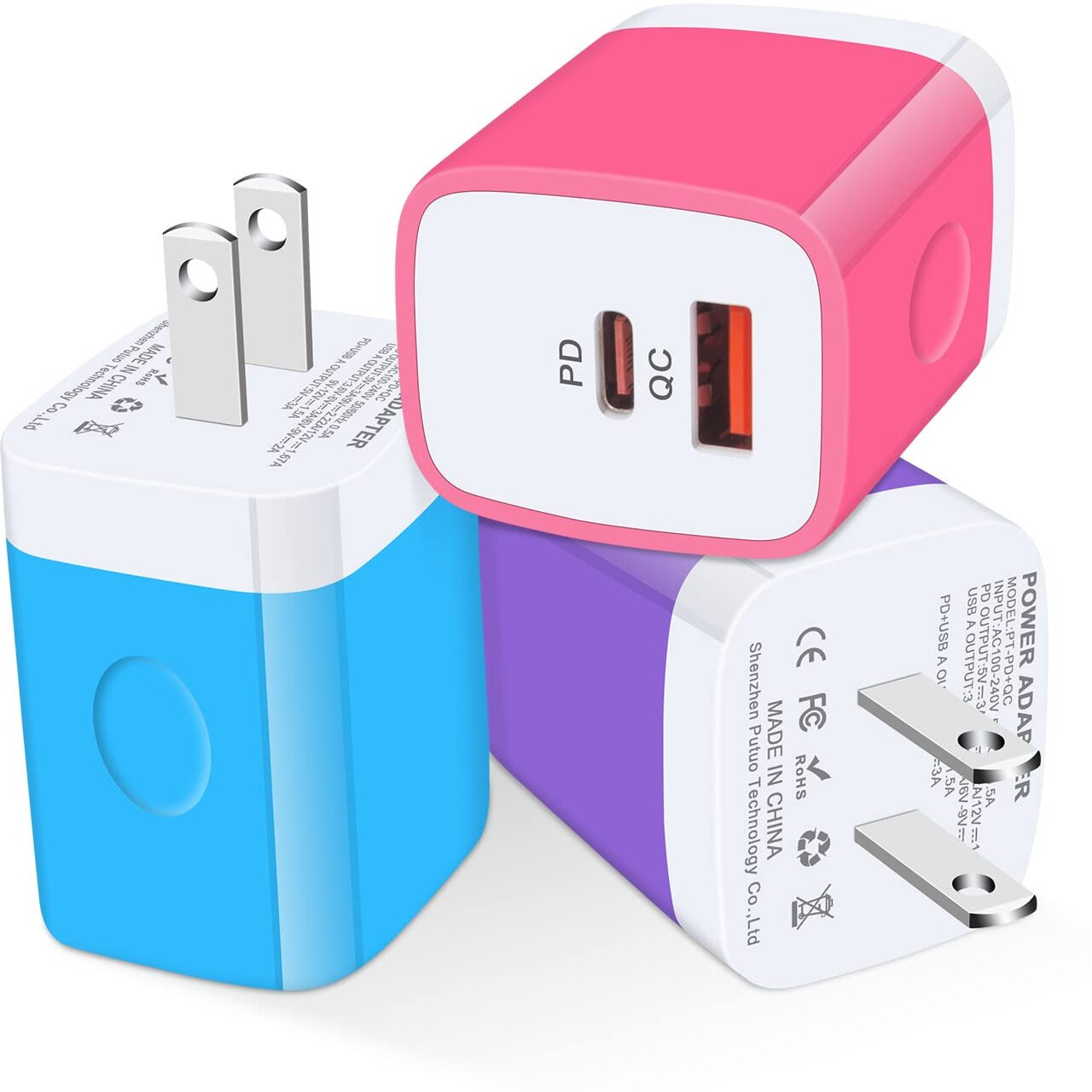 Usb C Wall Charger, 2-Ports 20W Usb A And Usb C Charger Block [Pd/Qc 3.0], 3Pack Usb-C Power Wall Plug Adapter Brick For Iphone 15/14/13/12/11/Pro Max/Mini, Ipad/Pro, Airpods, Pixel, Samsung Galaxy