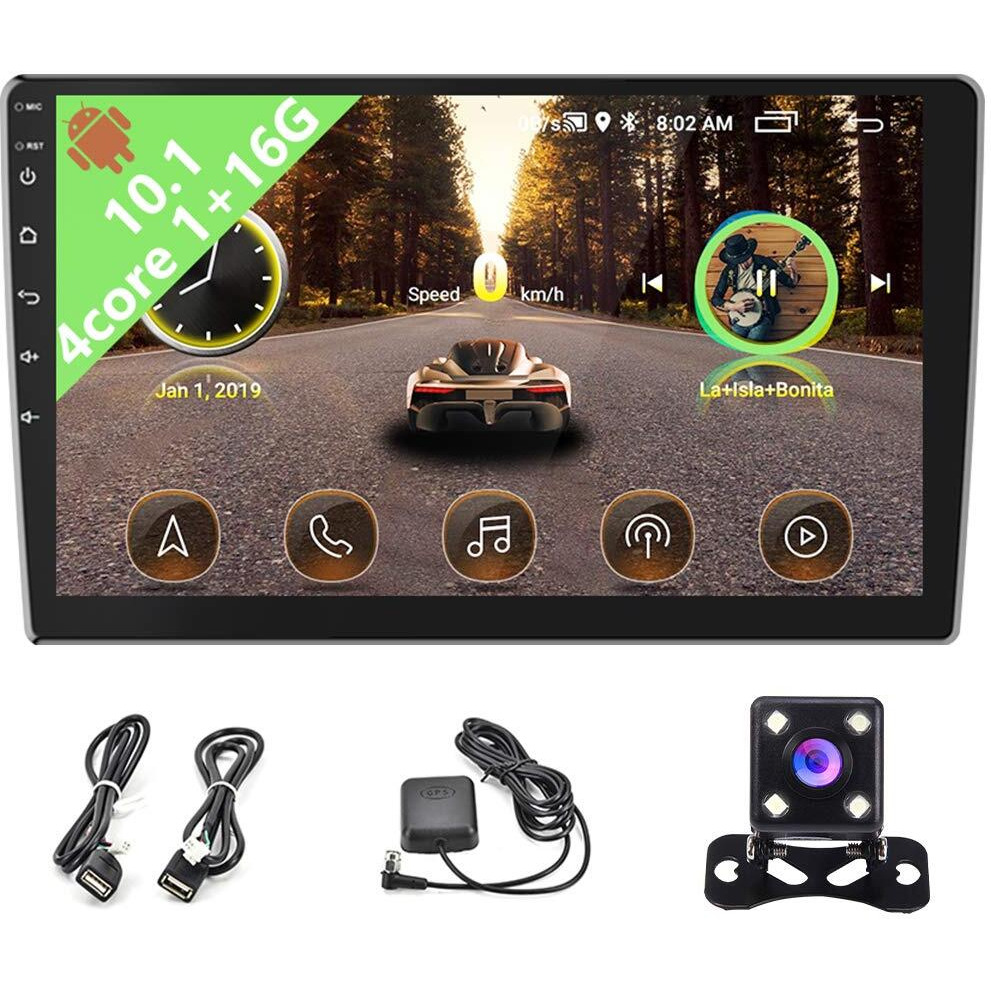 Android 10 Inch Double Din Car Stereo Audio Hd 1080P Touchscreen In-Dash Gps Navigation Head Unit Support Wifi Bluetooth Fm Radio Eq Asp Usb Androidios Mirror Link + Rear View Camera
