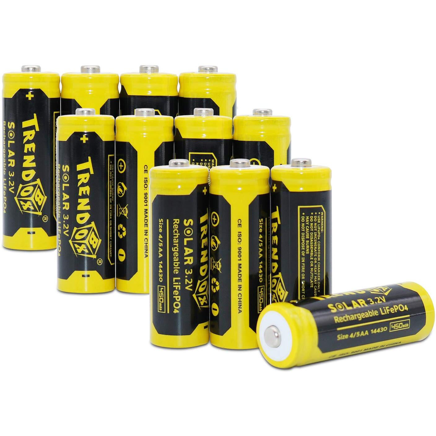 Trendbox 14430 3.2V 450Mah Battery Lifepo4 Rechargeable Solar Batteries For Outdoor Garden Light 12 Pack