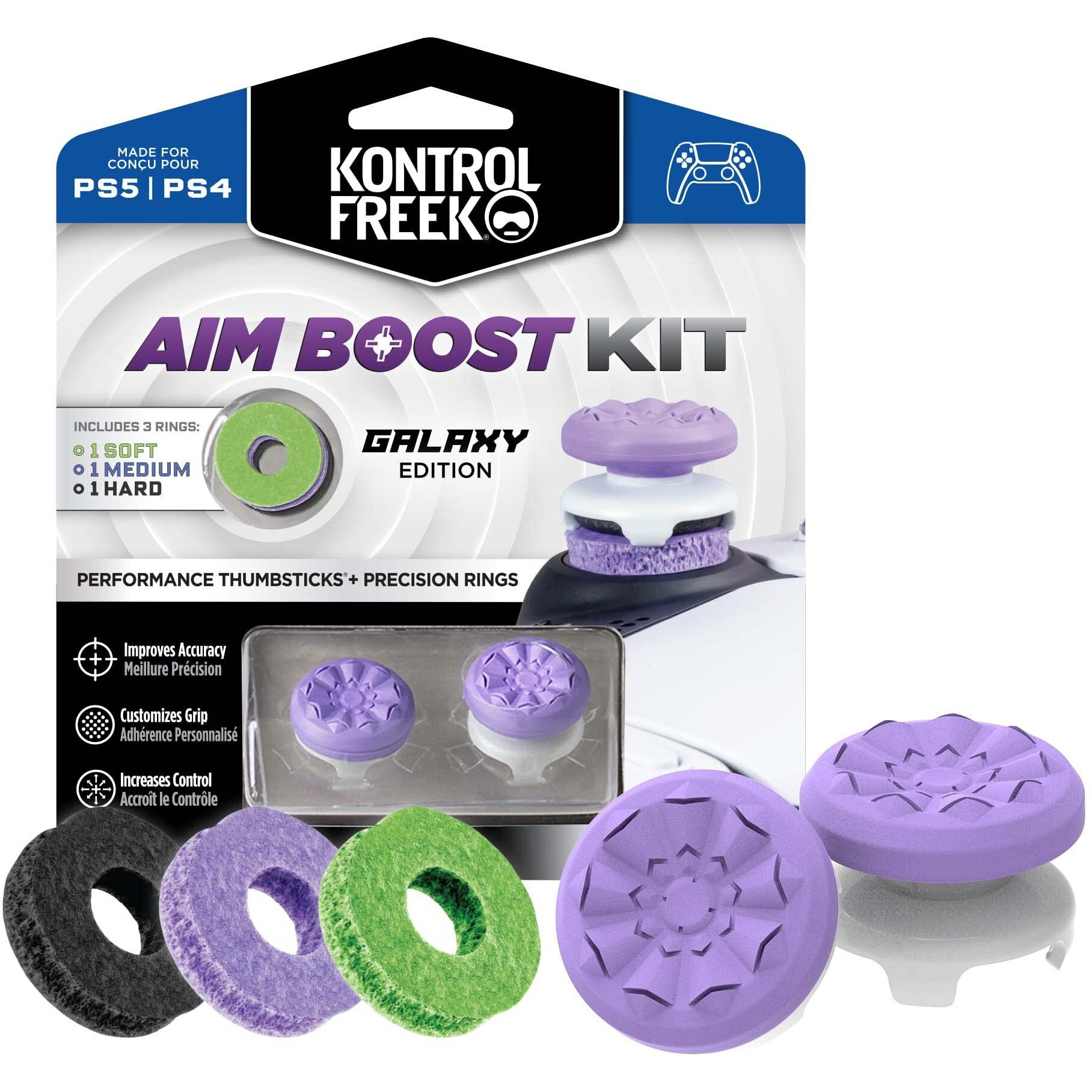 Kontrolfreek Aim Boost Kit For Playstation 5 (Ps5) And Playstation 4 (Ps4) Controller  Includes Performance Thumbsticks And Precision Rings  Galaxy Edition