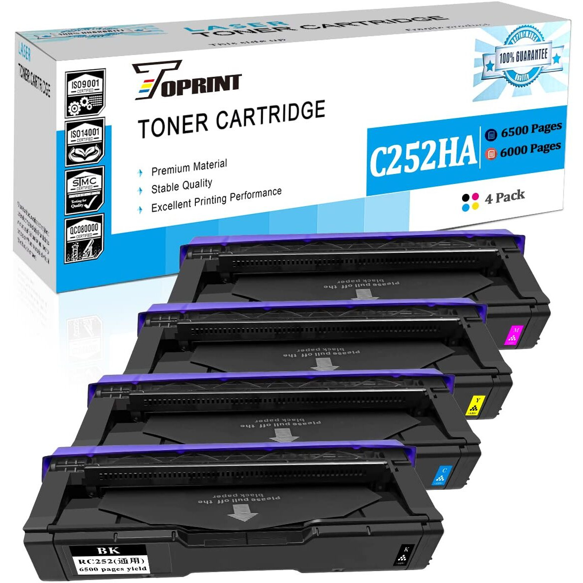 4 Colors Compatible Toner Cartridges Print Cartridges Sp C252 C262 C252Ha C262Ha High Capacity 6500 Pages For Black & 6000 Pages For Cmy Toprint For Ricoh Sp C252Dn C252Sf C262Dnw C262Sfnw Printers