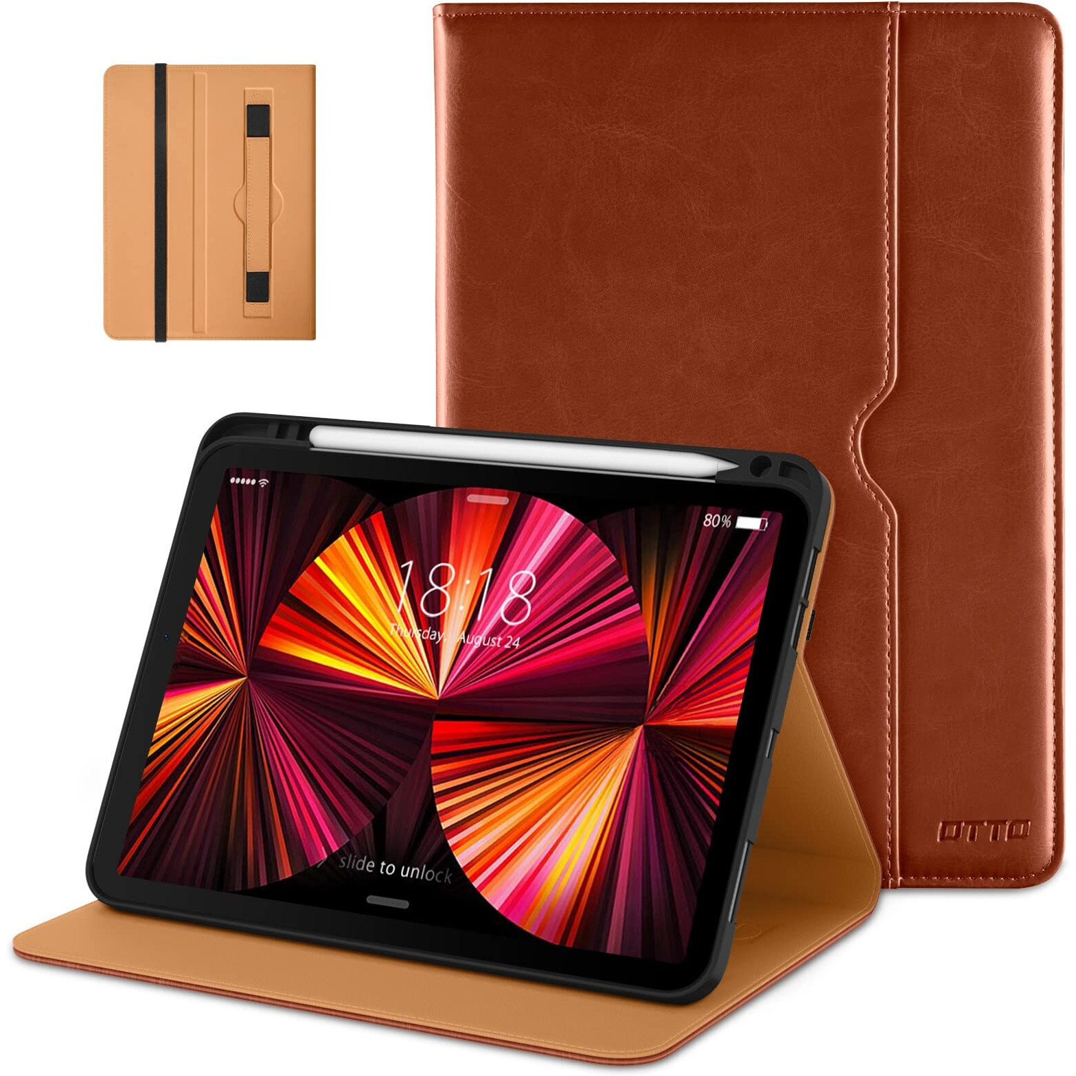 Dtto Case For Ipad Pro 11 Inch 4Th3Rd2Nd1St Generation 2022202120202018,Premium Pu Leather Folio Stand Cover With Hand Strap,Fit Ipad Air 45 - Auto Wakesleep,Multiple Viewing Angles, Brown