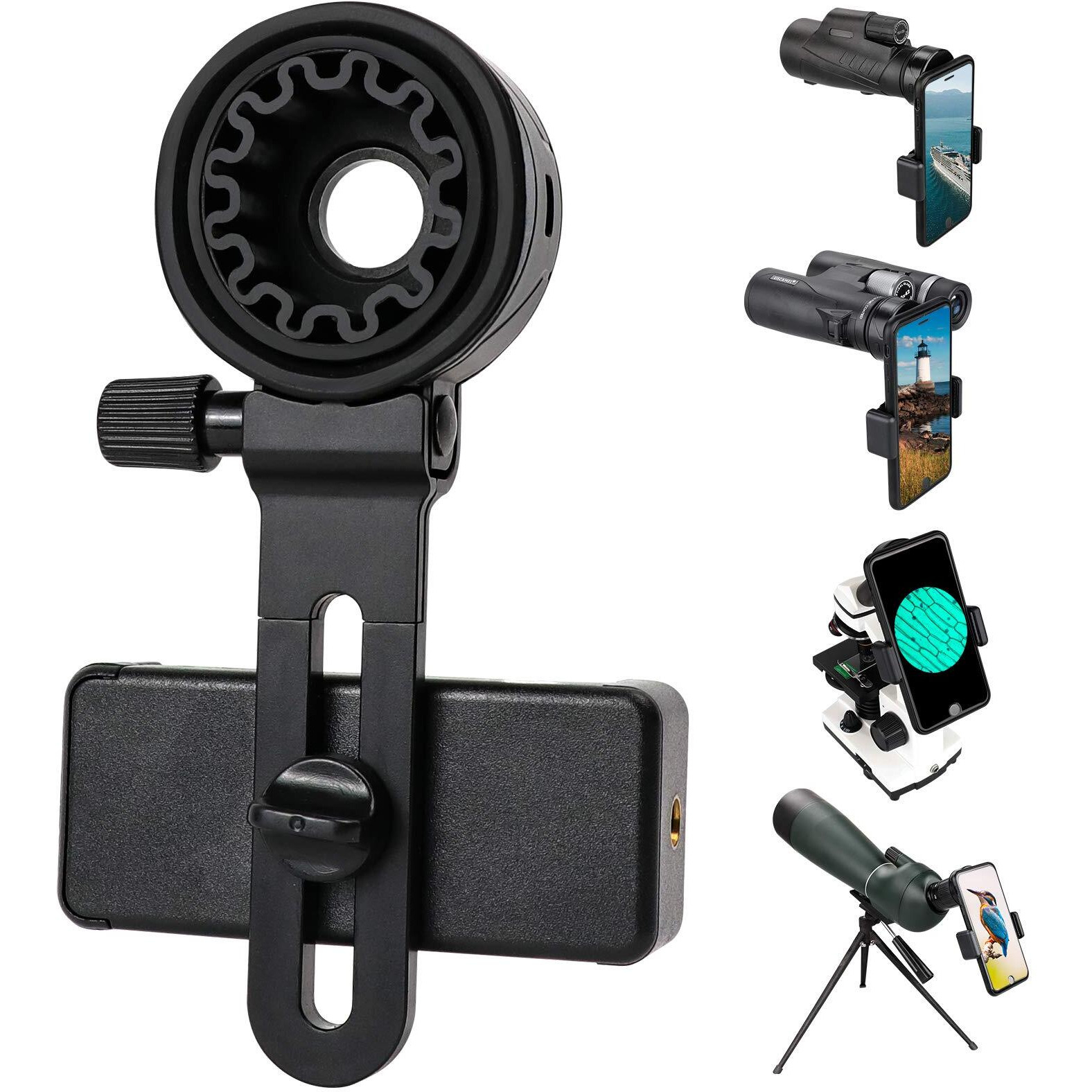 Lakwar Telescope Phone Adapter, Universal Cell Phone Mount Compatible Binoculars, Monocular, Microscope, Spotting Scope, Telescope, Smartphone Holder Clip Bracket Fits Almost Of Mobile Phones
