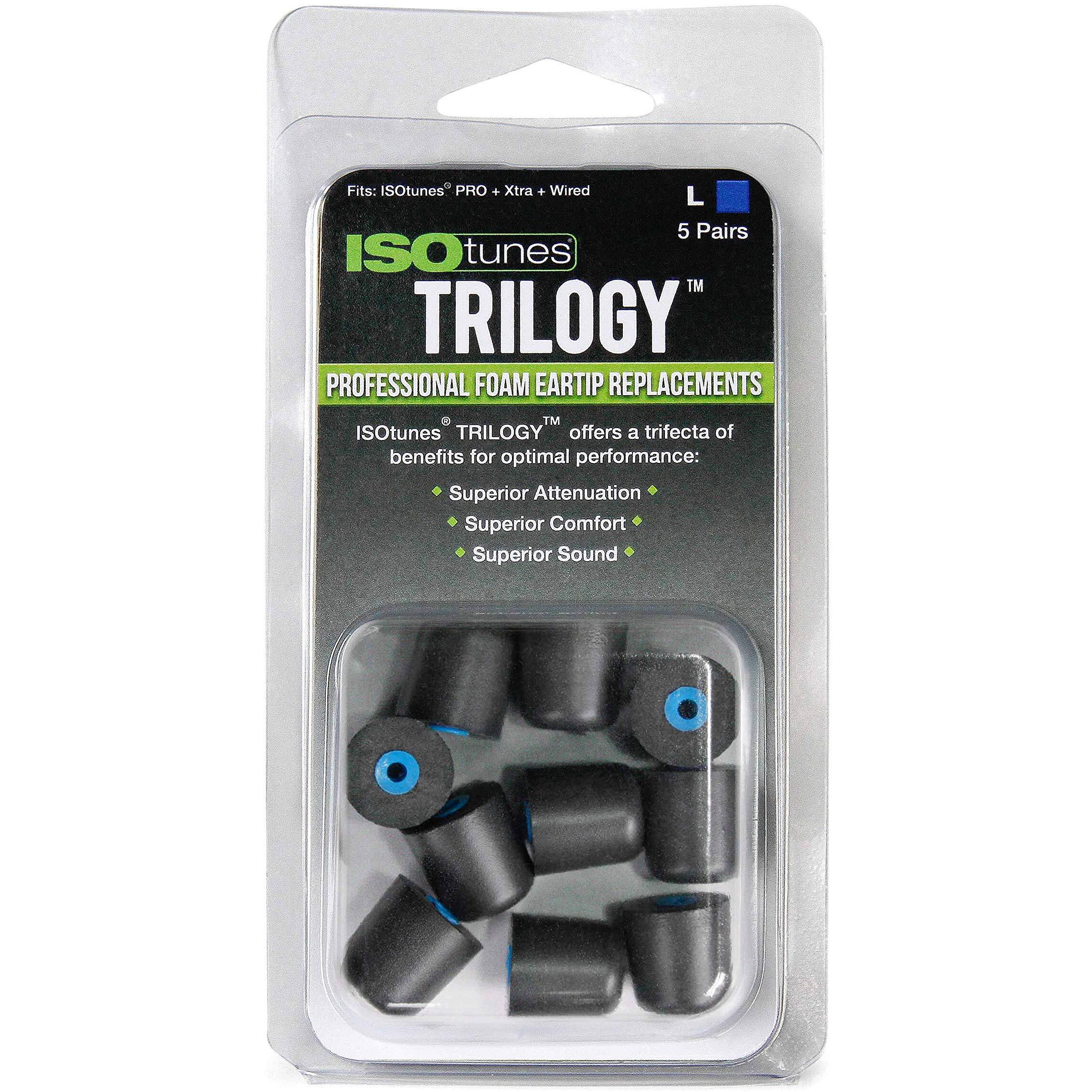 Isotunes Trilogy Foam Replacement Eartips For Isotunes Pro, Xtra, Wired (5 Pair Pack) (Large, Blue)