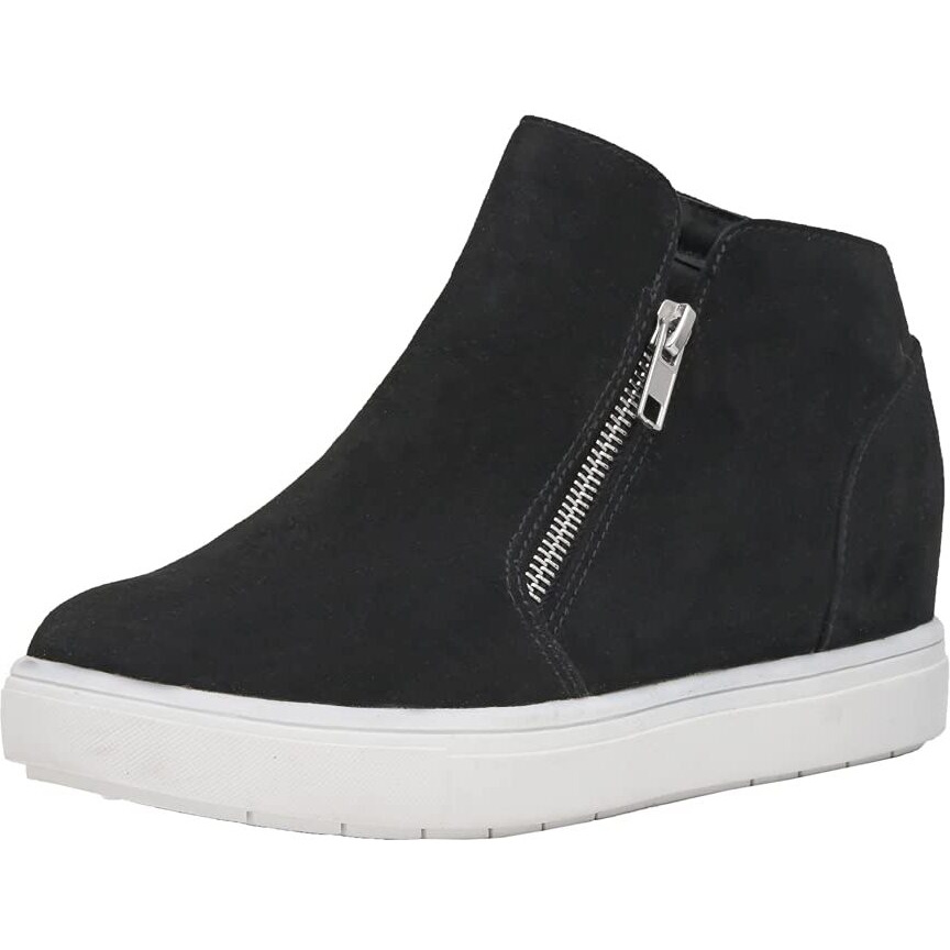 Cushionaire Women's Hart Hidden Wedge Sneaker +Wide Width Available, Black, 8 W