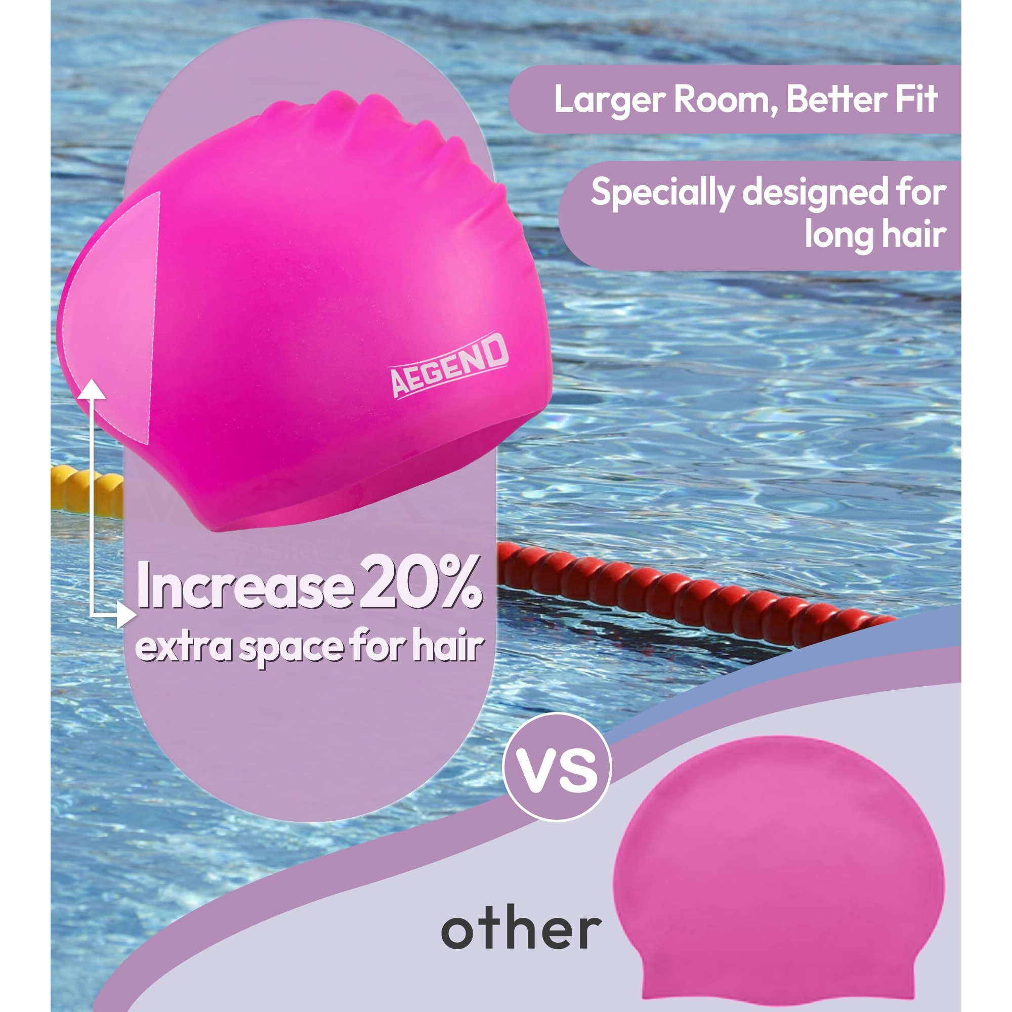 Aegend Swim Caps For Long Hair, Durable Silicone Swimming Caps For Women Men Adults Youths, Easy To Put On And Off, Waterproof Swim Hats Bathing Caps To Keep Hair Dry, 2 Pack, Black Pink