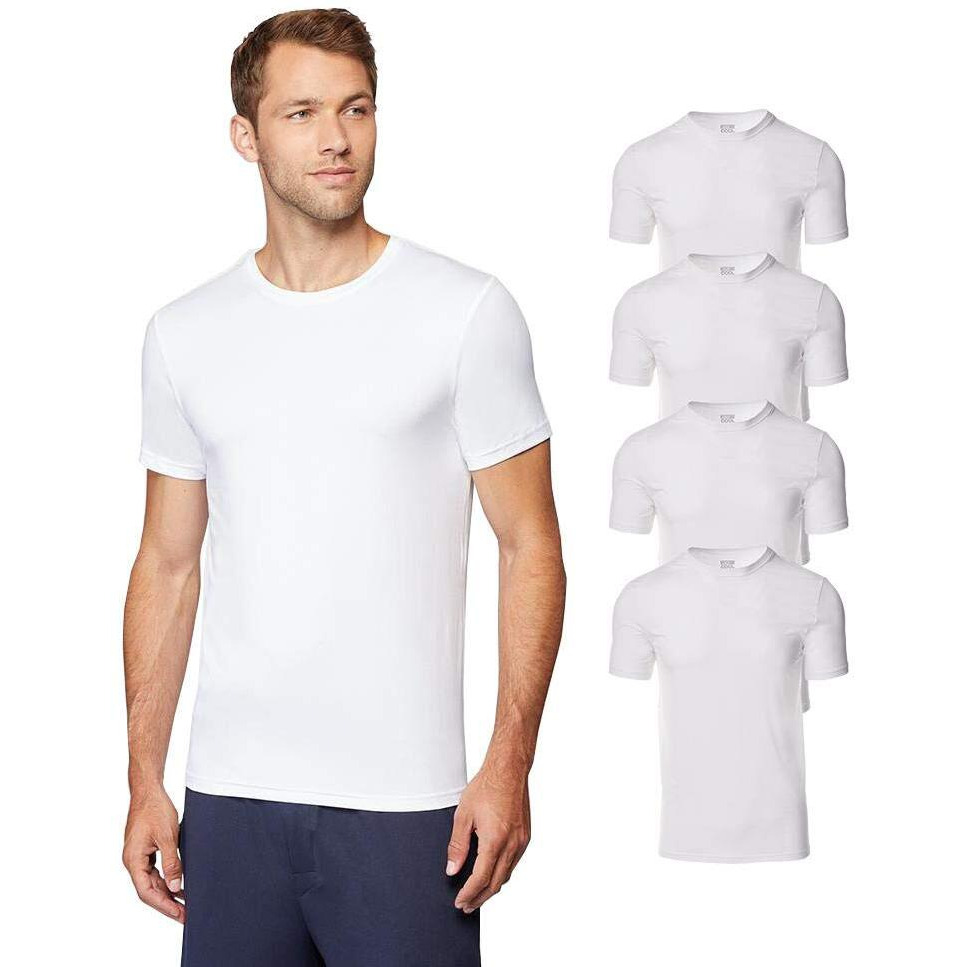 32 Degrees Mens 4 Pack Cool Quick Dry Active Basic Crew T-Shirt, White, Small
