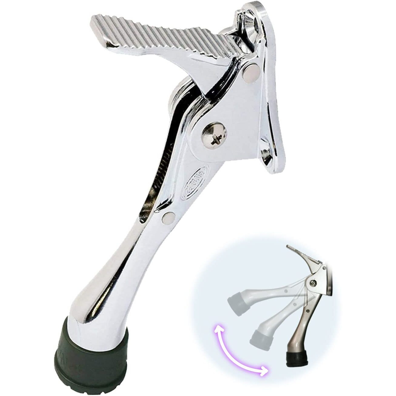 One Touch Kickdown Door Stopper, Door Holder, Heavy Duty Door Stops, Bottom Of Door, Height-Adjustable Rubber Tips By Hashi (Chrome 4 Inch X 1Pack)