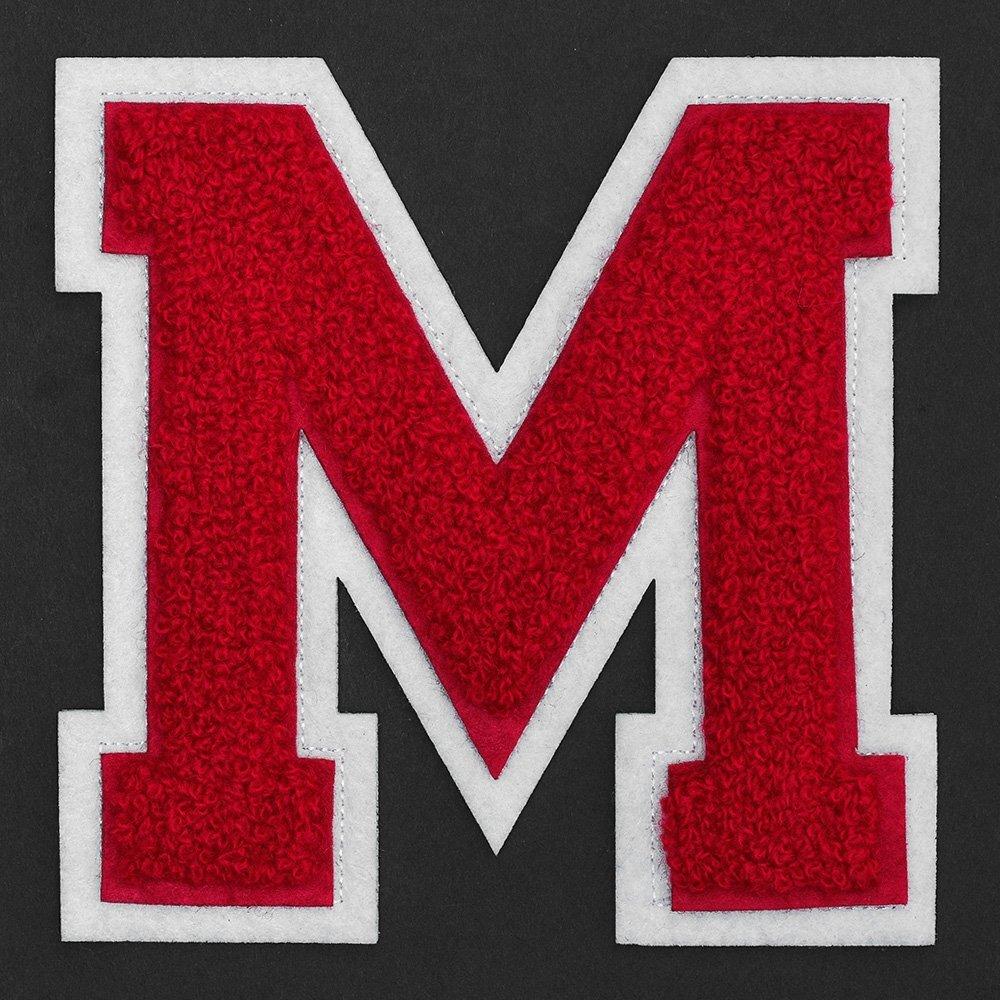Letter M - Chenille Stitch Varsity Iron-On Patch By Pc, 4-12, Redwhite, Tr-11648