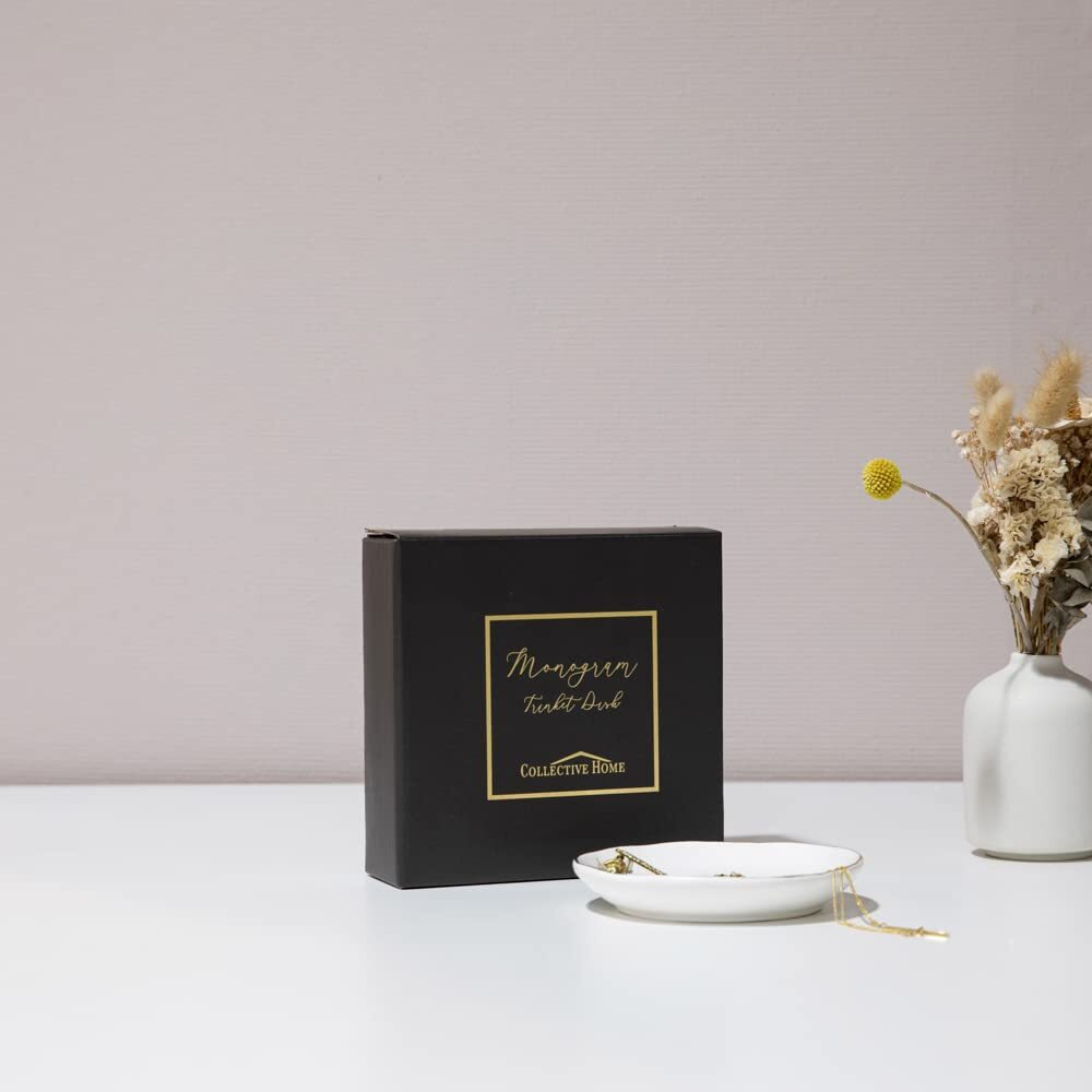 Collective Home - Ceramic Jewelry Tray, Decorative Trinket Dish For Rings Earrings Necklaces Bracelet Watch Keys, Birthday Mother's Day For Women, 4.75", White Surface (B)