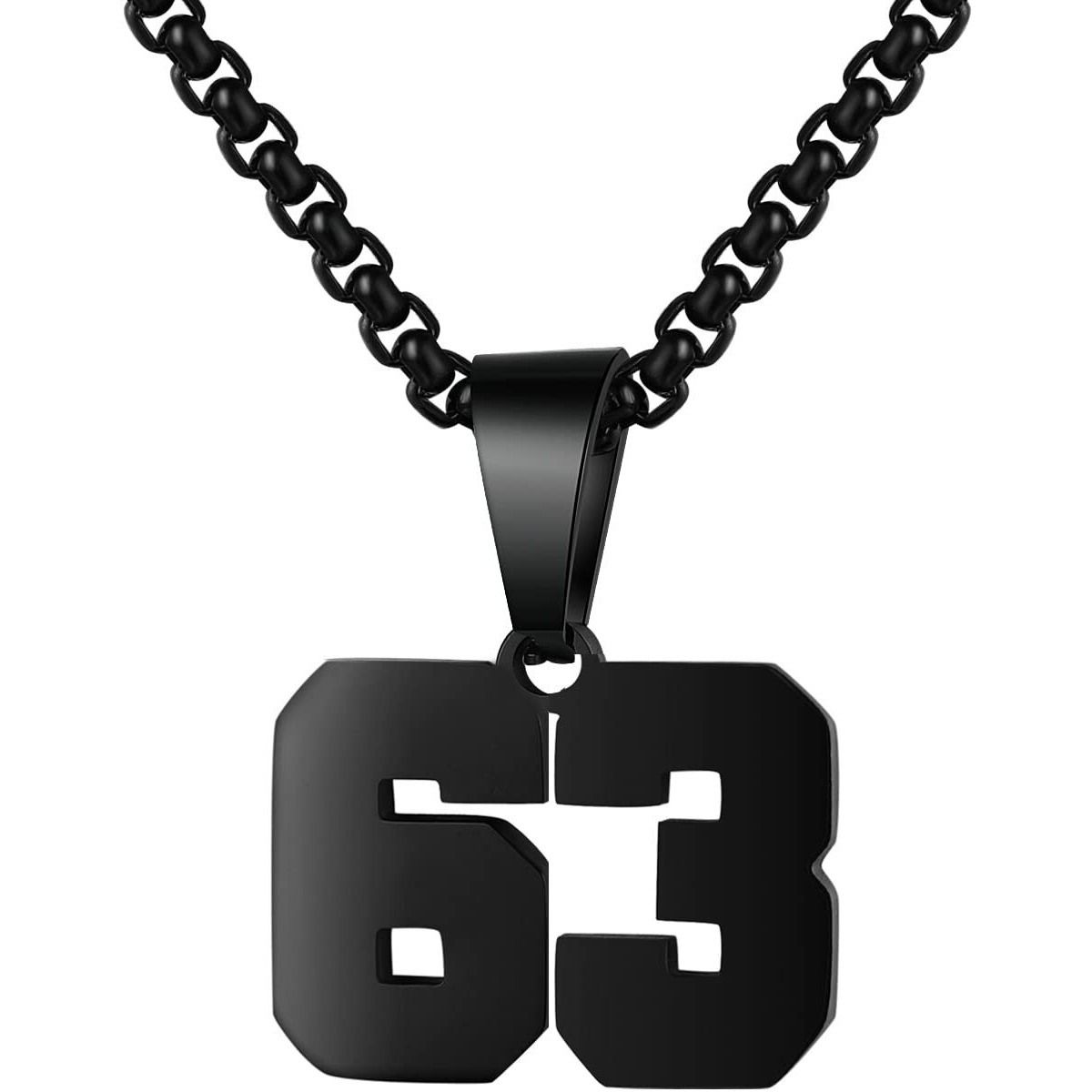 Number Necklace For Boy Black Athletes Number Stainless Steel Chain 00-99 Number Charm Pendant Personalized Sports Jewelry For Men Basketball Baseball Football(63) Over 18 Years Old