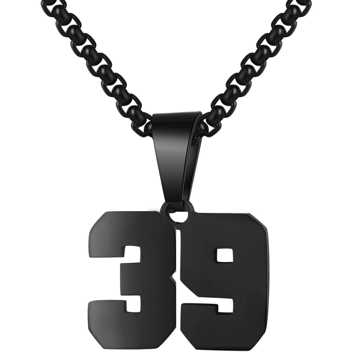 Number Necklace For Boy Black Athletes Number Stainless Steel Chain 00-99 Number Charm Pendant Personalized Sports Jewelry For Men Basketball Baseball Football(39) Over 18 Years Old