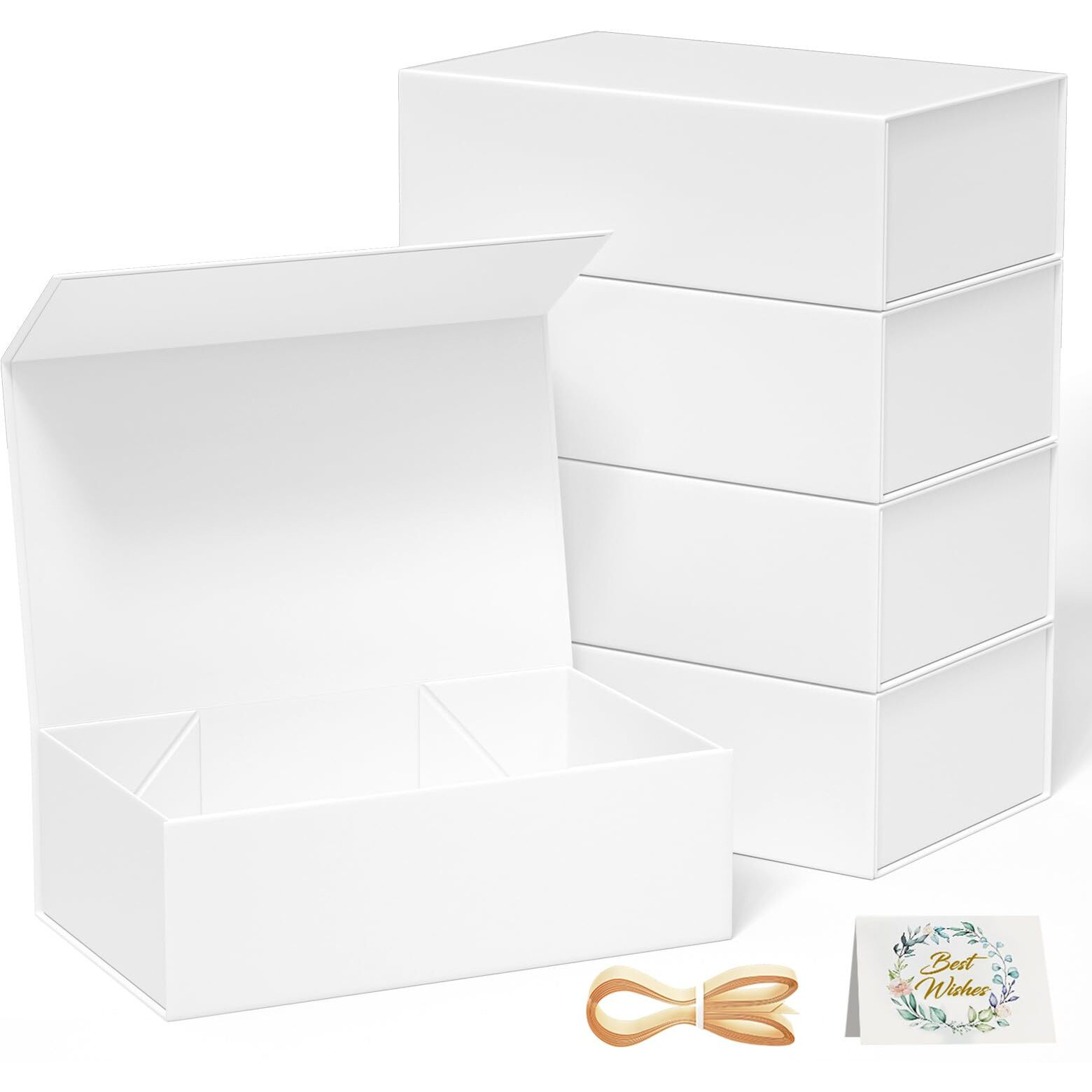 Ryddoy 5 Pack White Gift Box, 9.5X6X3'' Gift Boxes For Presents With Lids Magnetic Closure Rectangle Collapsible For Bridesmaid Proposal Box, Wedding, Christmas, Halloween, Birthday Gift Packging