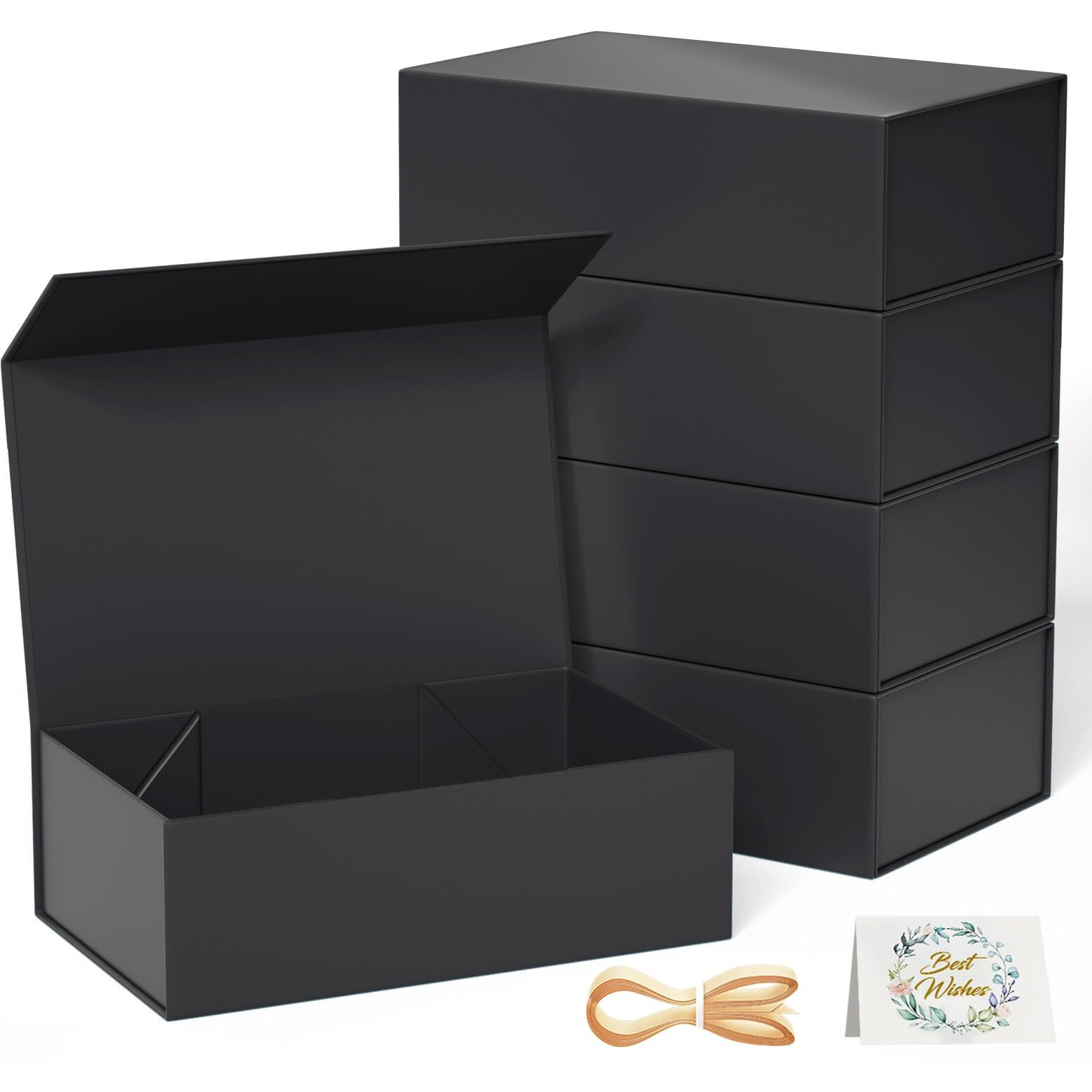 Ryddoy 5 Pack Black Gift Box, 9.5X6X3'' Gift Boxes For Presents With Lids Magnetic Closure Rectangle Collapsible For Groomsman Proposal Box, Wedding, Christmas, Halloween, Birthday Gift Packging
