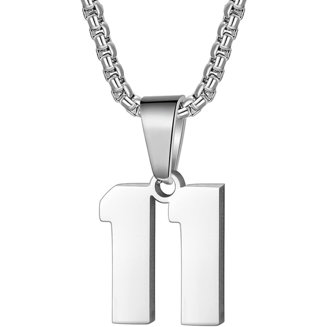 Number Necklace For Boy Silver Stainless Steel Number Chain 22Inch Personalized 00-99 Athletes Jersey Number Charm Pendant Inspirational Sports Jewelry Gift For Men Basketball Baseball Football(11)