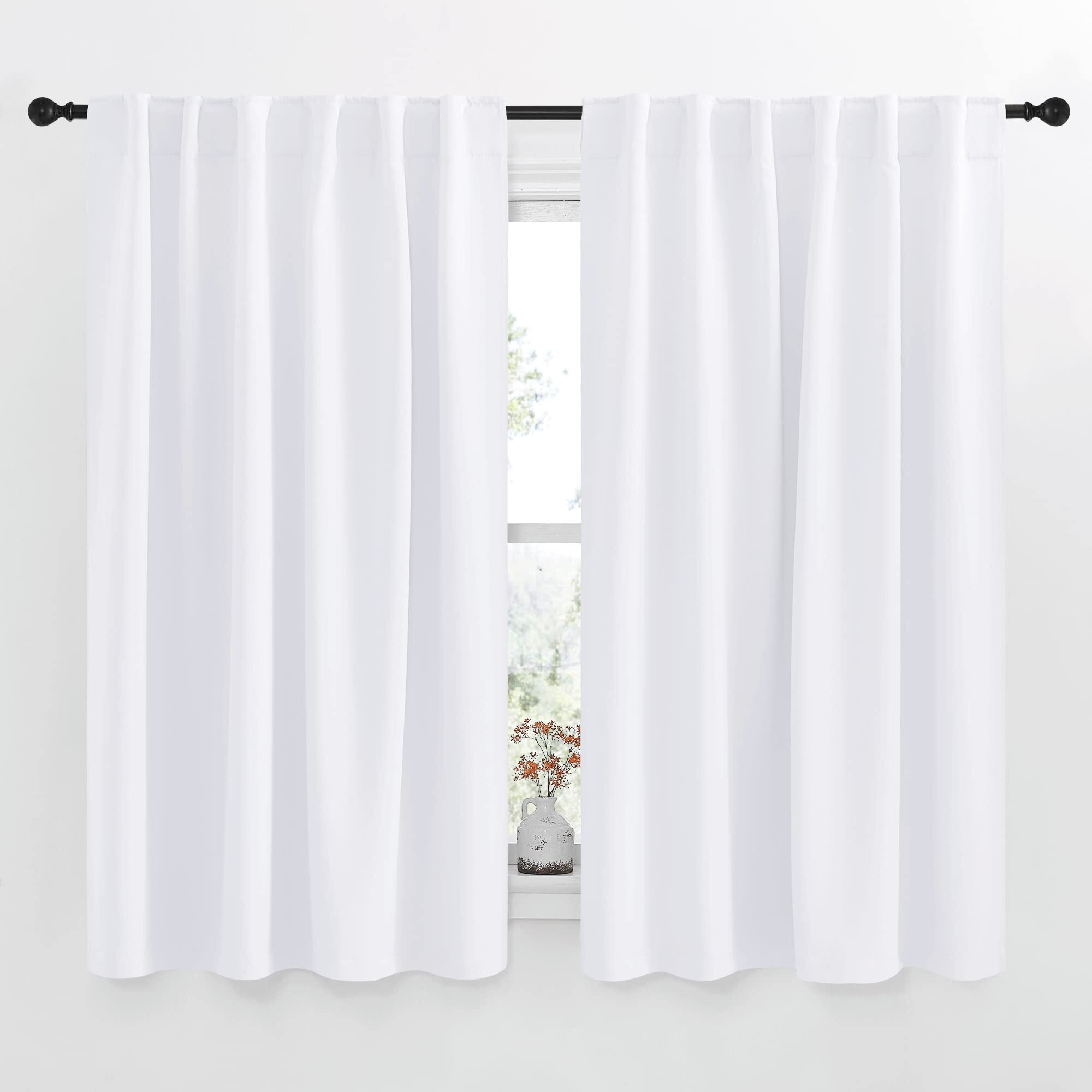 Nicetown Window Treatment Curtain Panels - (White Color) W52 X L54, 2 Pieces, Semi Blackout Window Treatment Drape Panel For Kids Bedroom