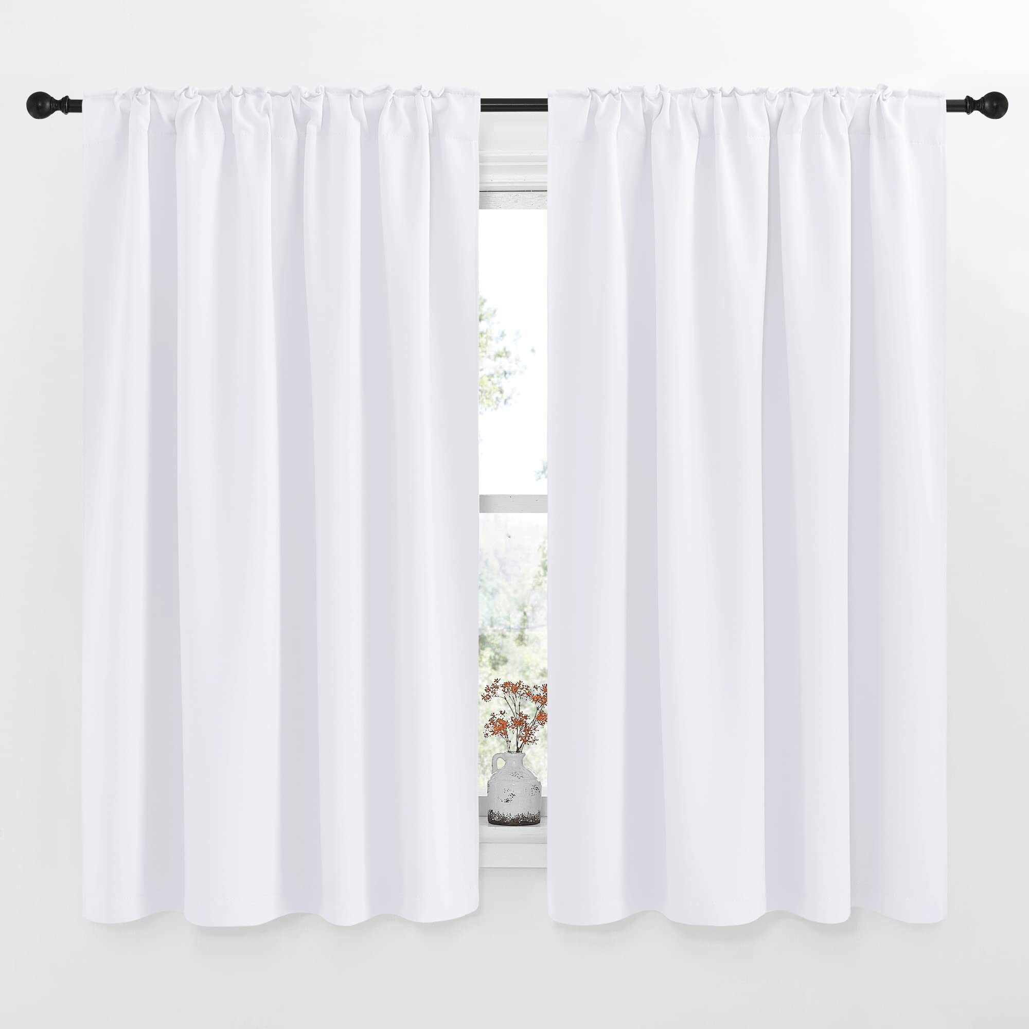 Nicetown Window Treatment Curtain Panels - (White Color) W52 X L54, 2 Pieces, Semi Blackout Window Treatment Drape Panel For Kids Bedroom