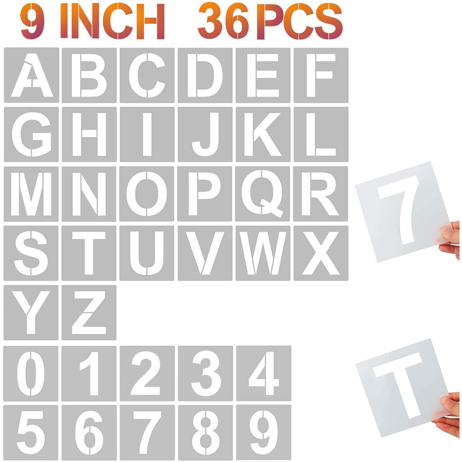 Yeajon 9 Inch Letter Stencils And Numbers, 36 Pcs Alphabet Art Craft Stencils, Reusable Plastic Art Craft Stencils For Wood, Wall, Fabric, Rock, Chalkboard, Signage, Diy School Art Projects (9 Inch)