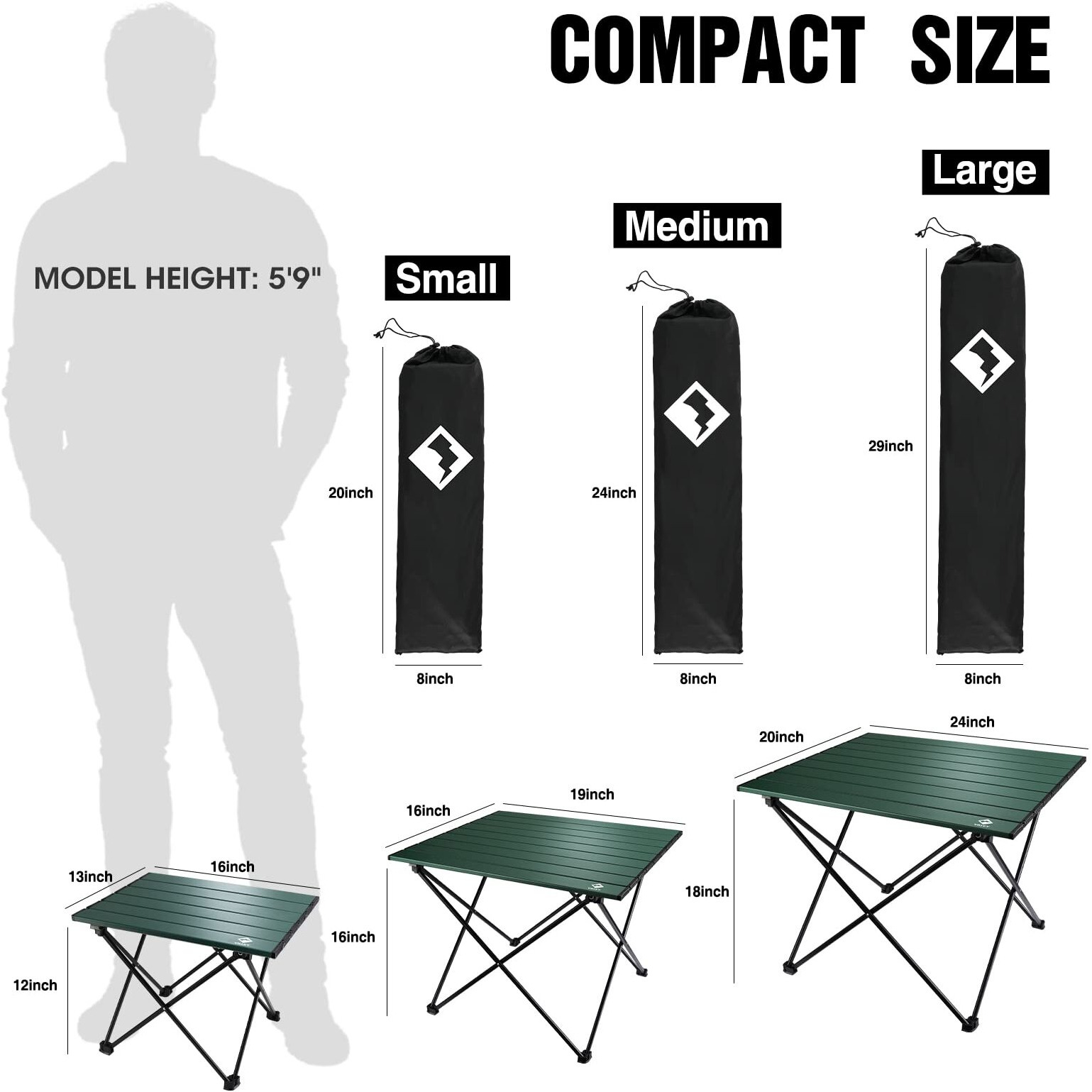 Villey Portable Camping Side Table, Ultralight Aluminum Folding Beach Table With Carry Bag For Outdoor Cooking, Picnic, Camp, Boat, Travel - Green