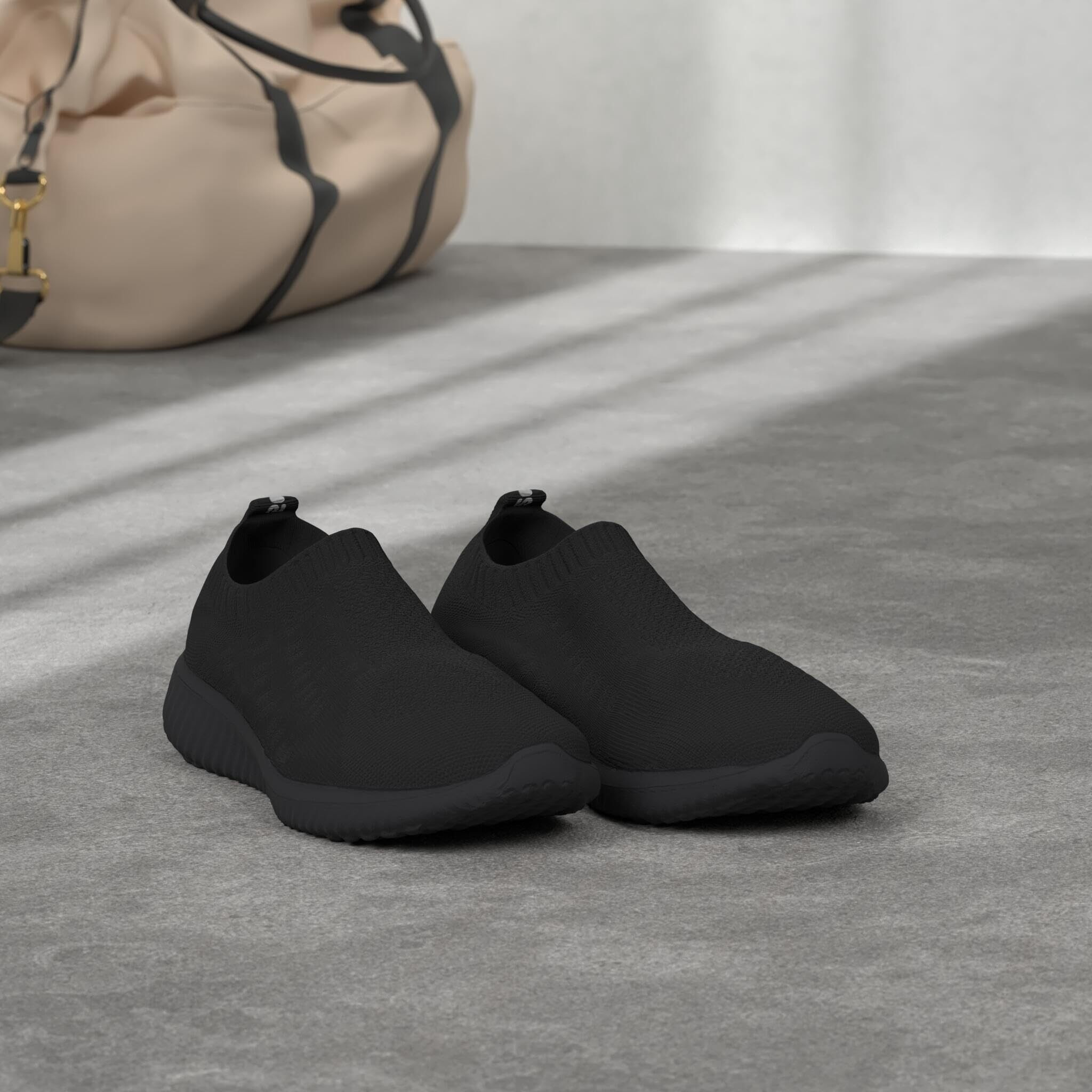 Tiosebon Women's Athletic Walking Shoes Slip On Casual Mesh Sneakers Black/Black 6.5 Us Wide