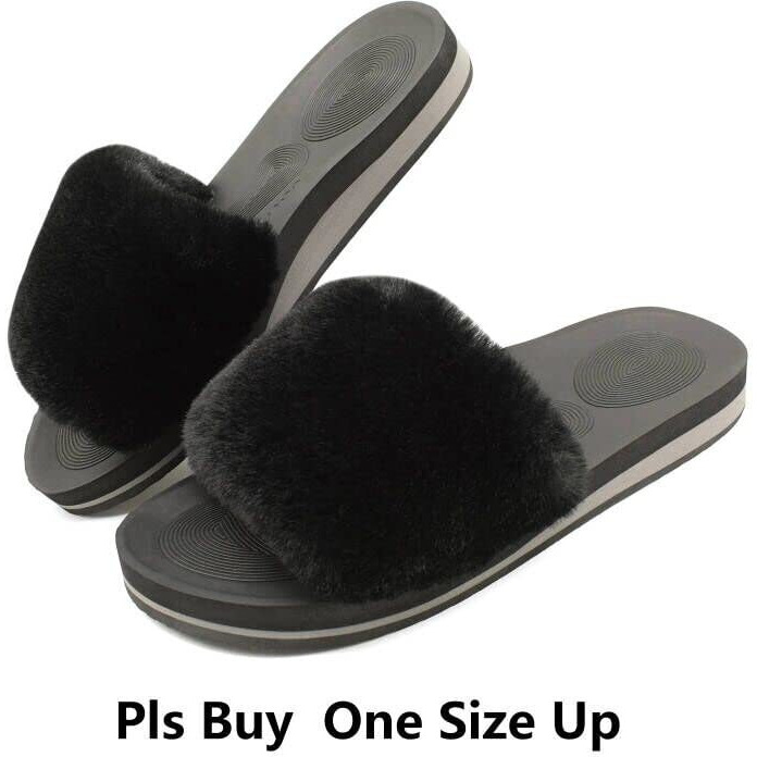 Coface Womens Slides Fuzzy House Slippers For Women Open Toe Fluff Slippers With Arch Support Plantar Fasciitis Orthotic Slippers Women House Shoes Indoor Size 6