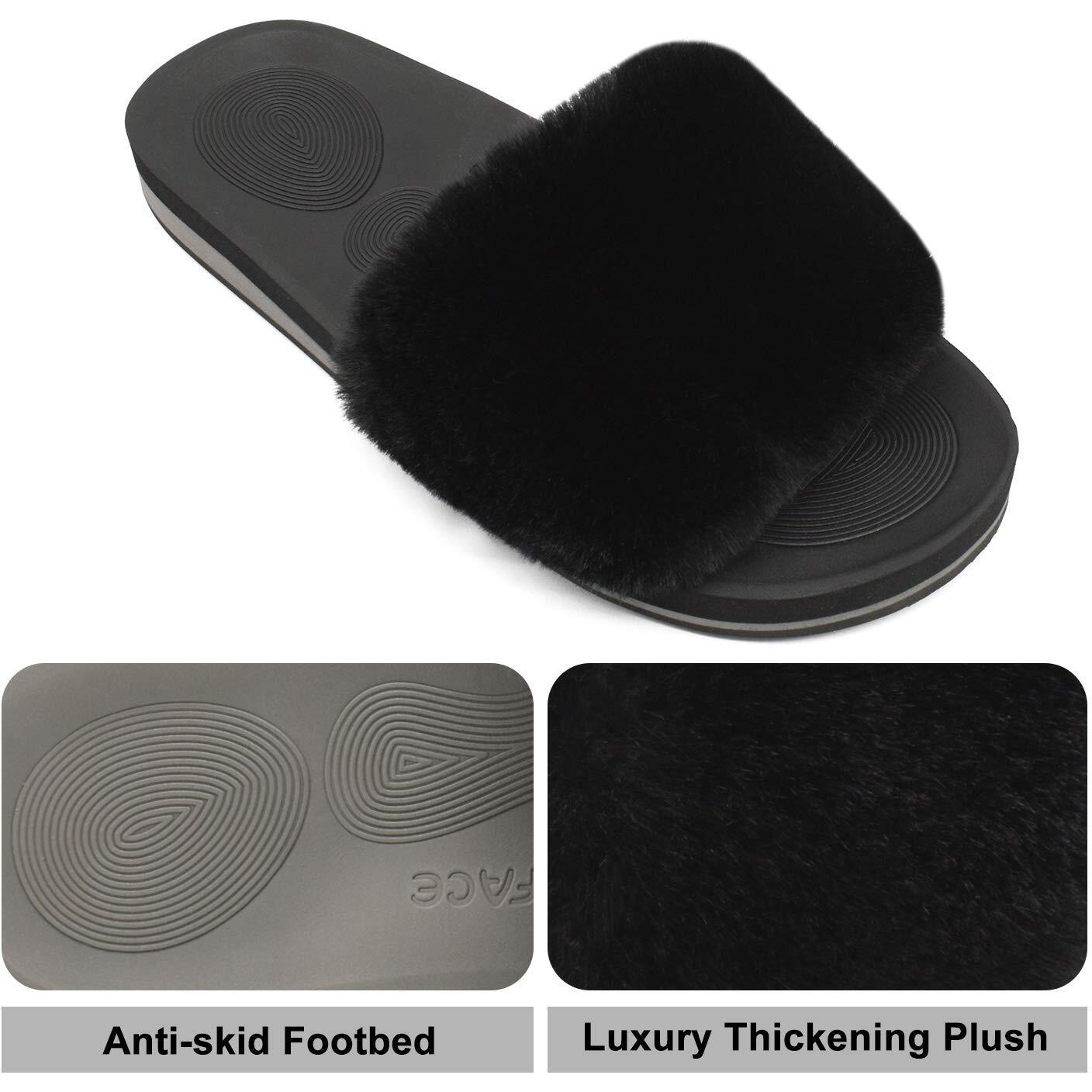 Coface Womens Slides Fuzzy House Slippers For Women Open Toe Fluff Slippers With Arch Support Plantar Fasciitis Orthotic Slippers Women House Shoes Indoor Size 6