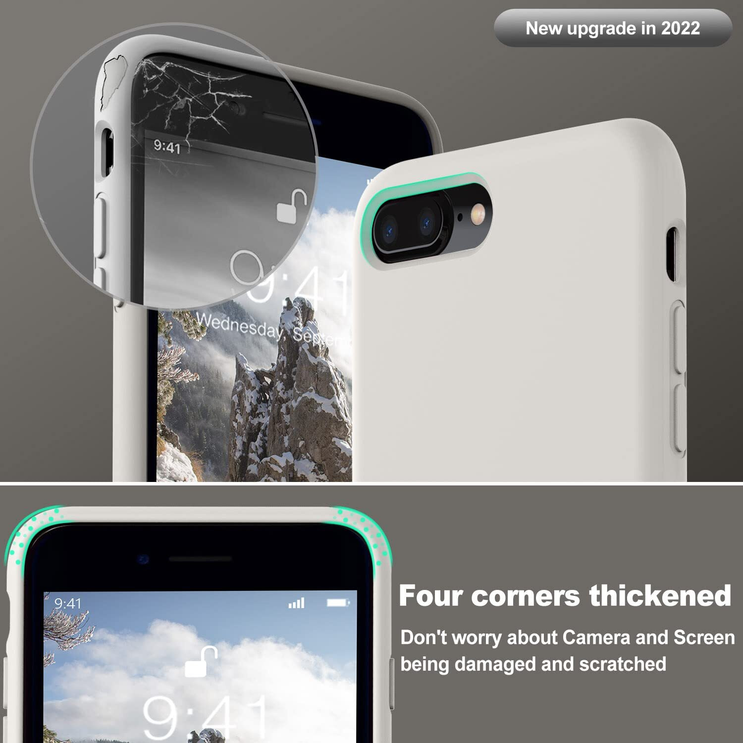 Vooii For Iphone 8 Plus Case, Iphone 7 Plus Case, Soft Silicone Gel Rubber Bumper Case Microfiber Lining Hard Shell Shockproof Full-Body Protective Case Cover For Iphone 7 Plus /8 Plus - Stone