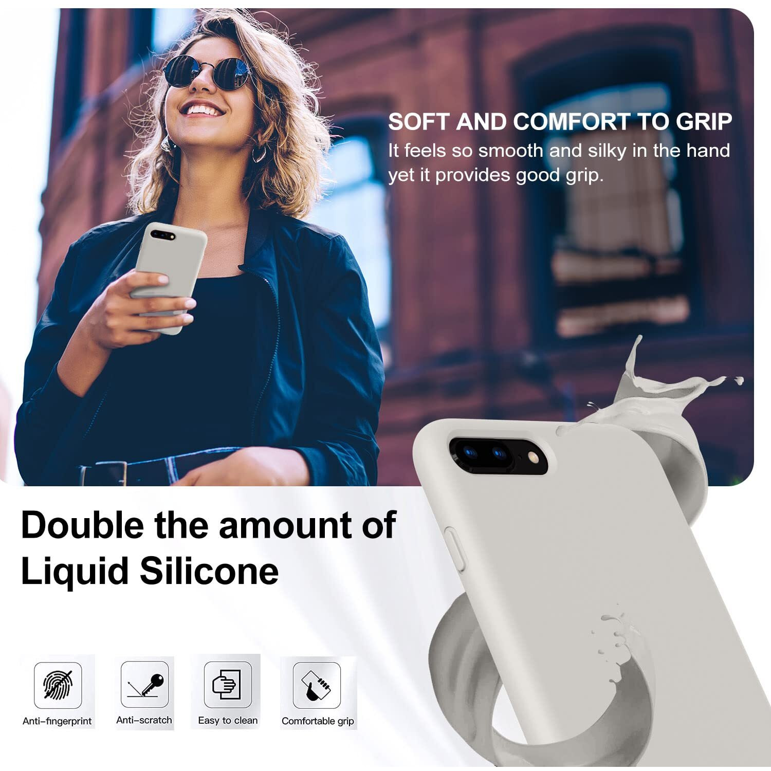 Vooii For Iphone 8 Plus Case, Iphone 7 Plus Case, Soft Silicone Gel Rubber Bumper Case Microfiber Lining Hard Shell Shockproof Full-Body Protective Case Cover For Iphone 7 Plus /8 Plus - Stone