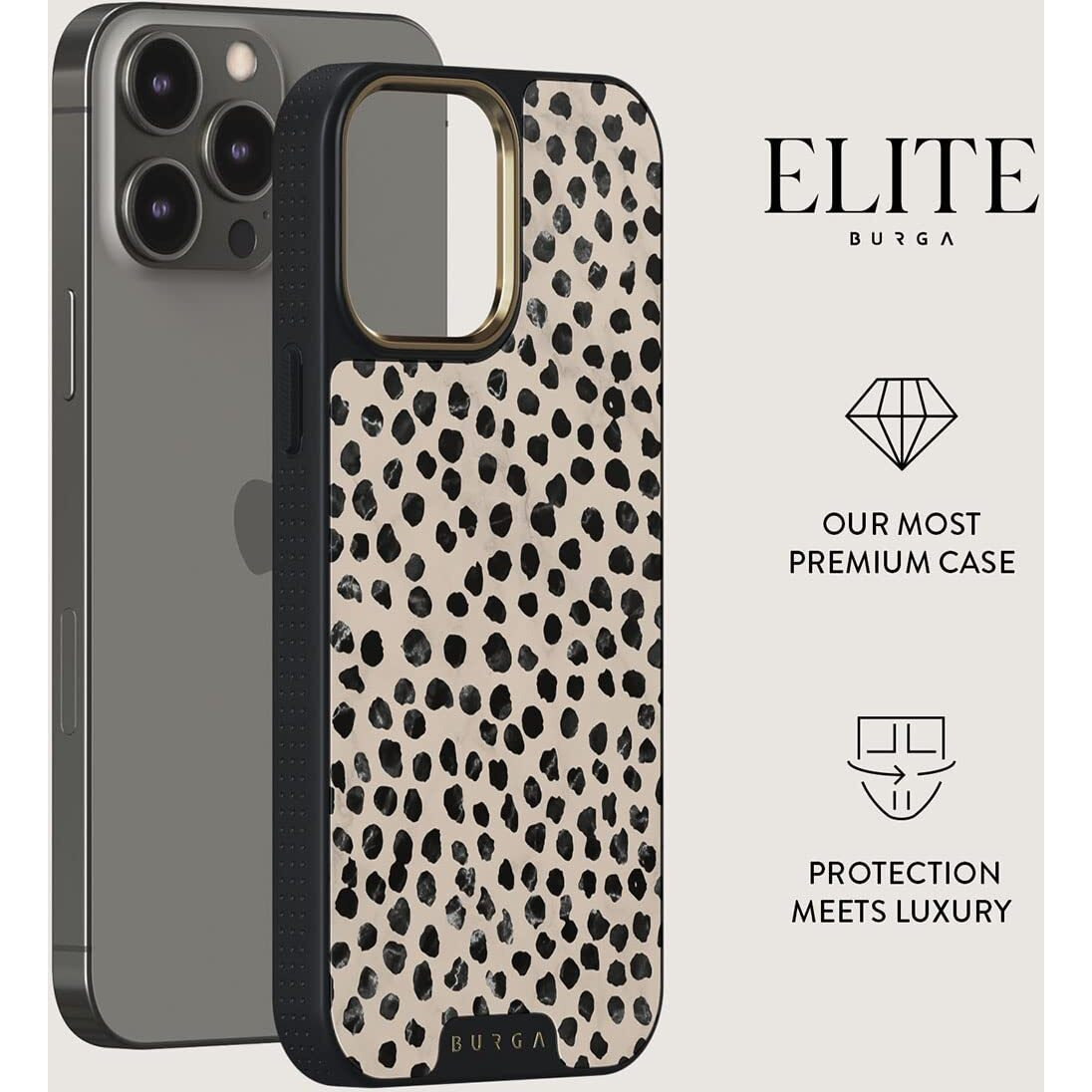 Burga Phone Case Compatible With Iphone 13 Pro Max - Black Polka Dots Pattern - Cute But Tough With Cloudguard 2-In-1 Defense System - Luxury Iphone 13 Pro Max Protective Scratch-Resistant Hard Case
