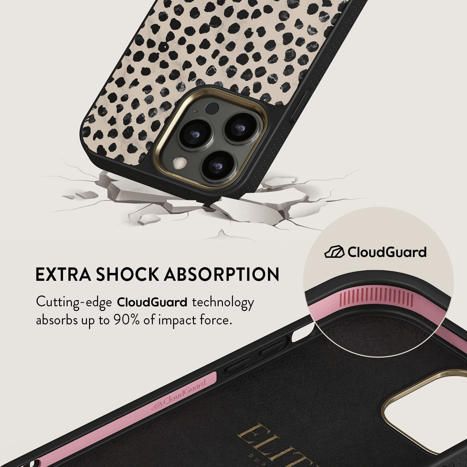 Burga Phone Case Compatible With Iphone 13 Pro Max - Black Polka Dots Pattern - Cute But Tough With Cloudguard 2-In-1 Defense System - Luxury Iphone 13 Pro Max Protective Scratch-Resistant Hard Case