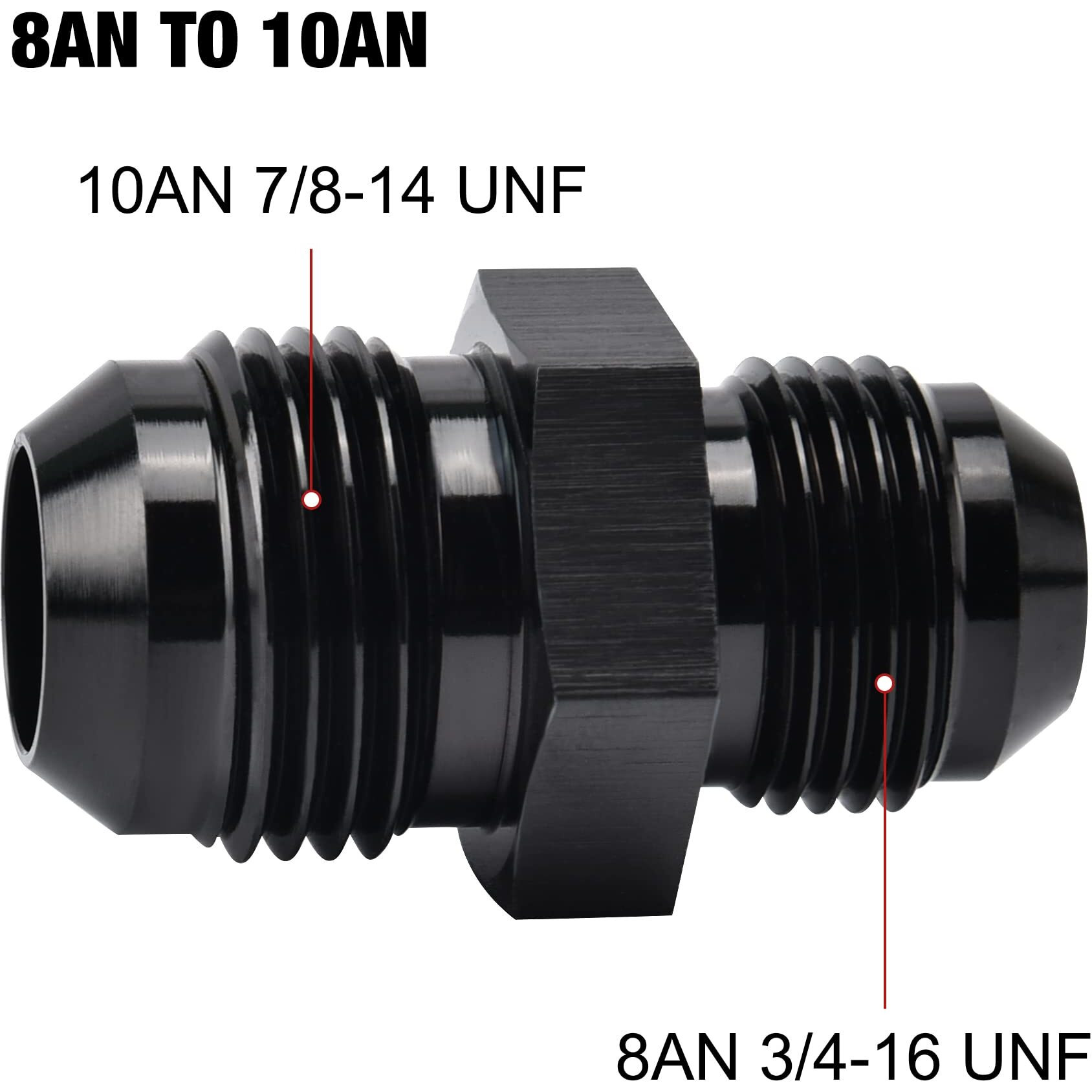 Evil Energy 10An Male To An8 Male Flare Reducer Coupler Union Straight Adapter Fitting Black 2Pcs