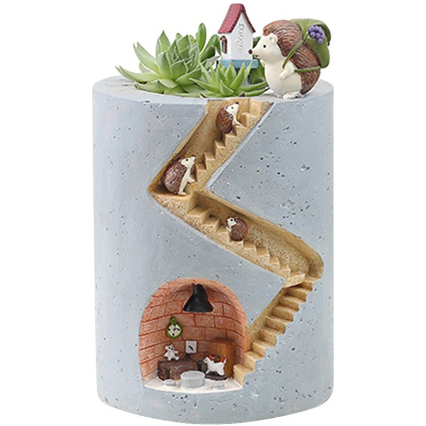 Segreto Creative Plants Flower Pots Brush Pots Ornaments For Succulent Plants Pot Decorated Desk,Garden,Living Room With Sweet Hedgehog Family La Moriposa Store