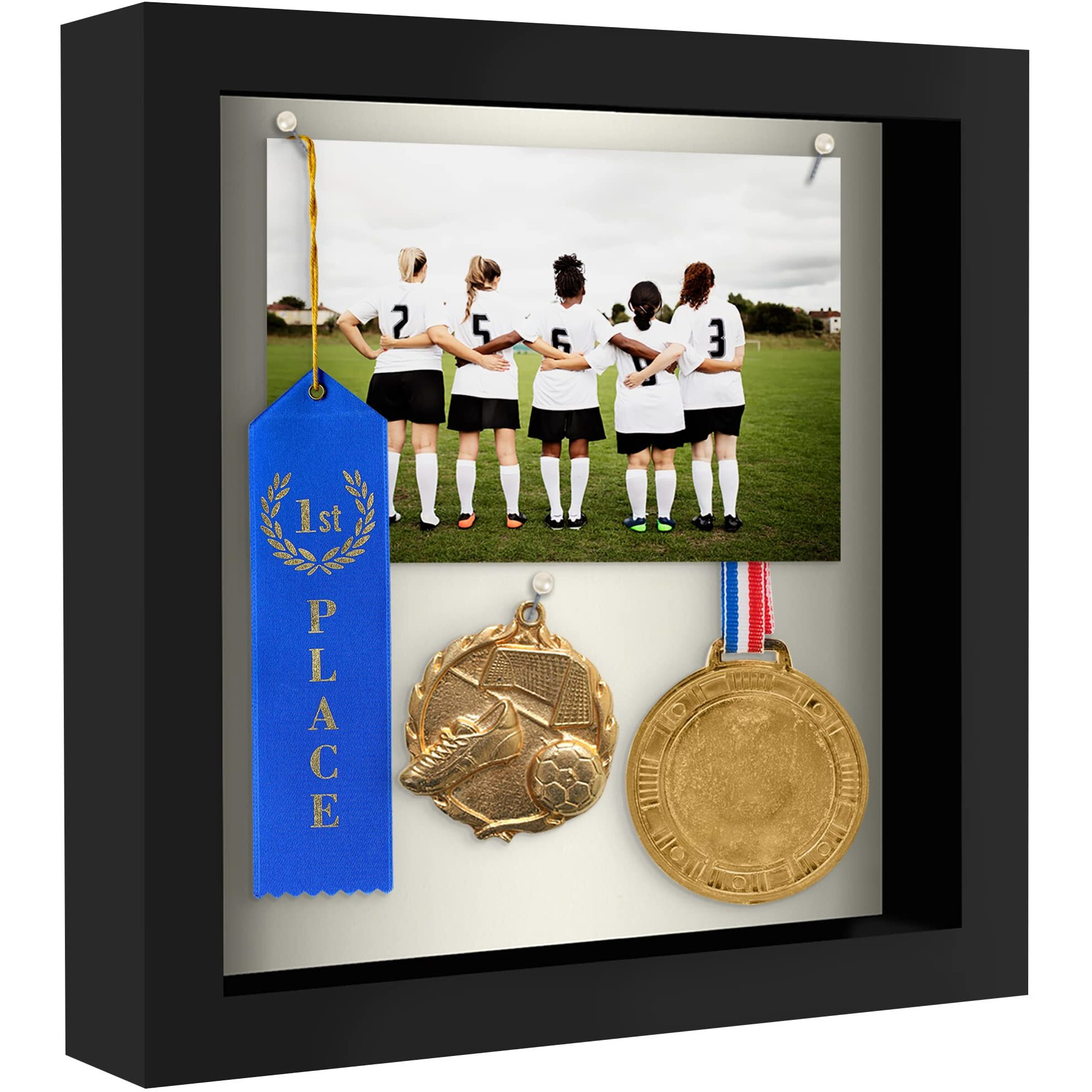 Americanflat 8X8 Shadow Box Frame In Black With Soft Linen Back - Engineered Wood With Shatter Resistant Glass - Horizontal And Vertical Formats For Wall And Tabletop
