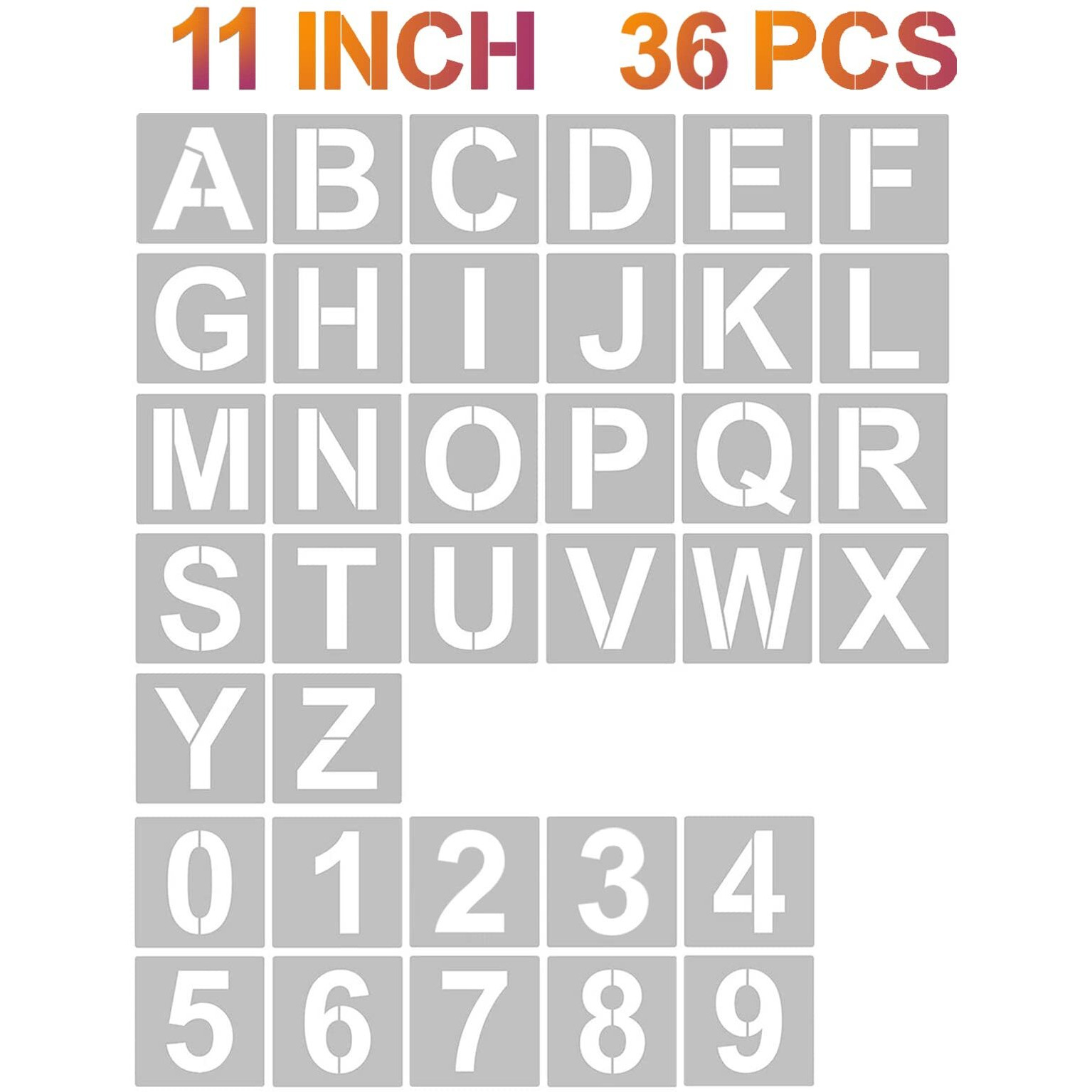 Yeajon 11 Inch Letter Stencils And Numbers, 36 Pcs Alphabet Art Craft Stencils, Reusable Plastic Art Craft Stencils For Wood, Wall, Fabric, Rock, Signage, Diy Art Projects (11 Inch)