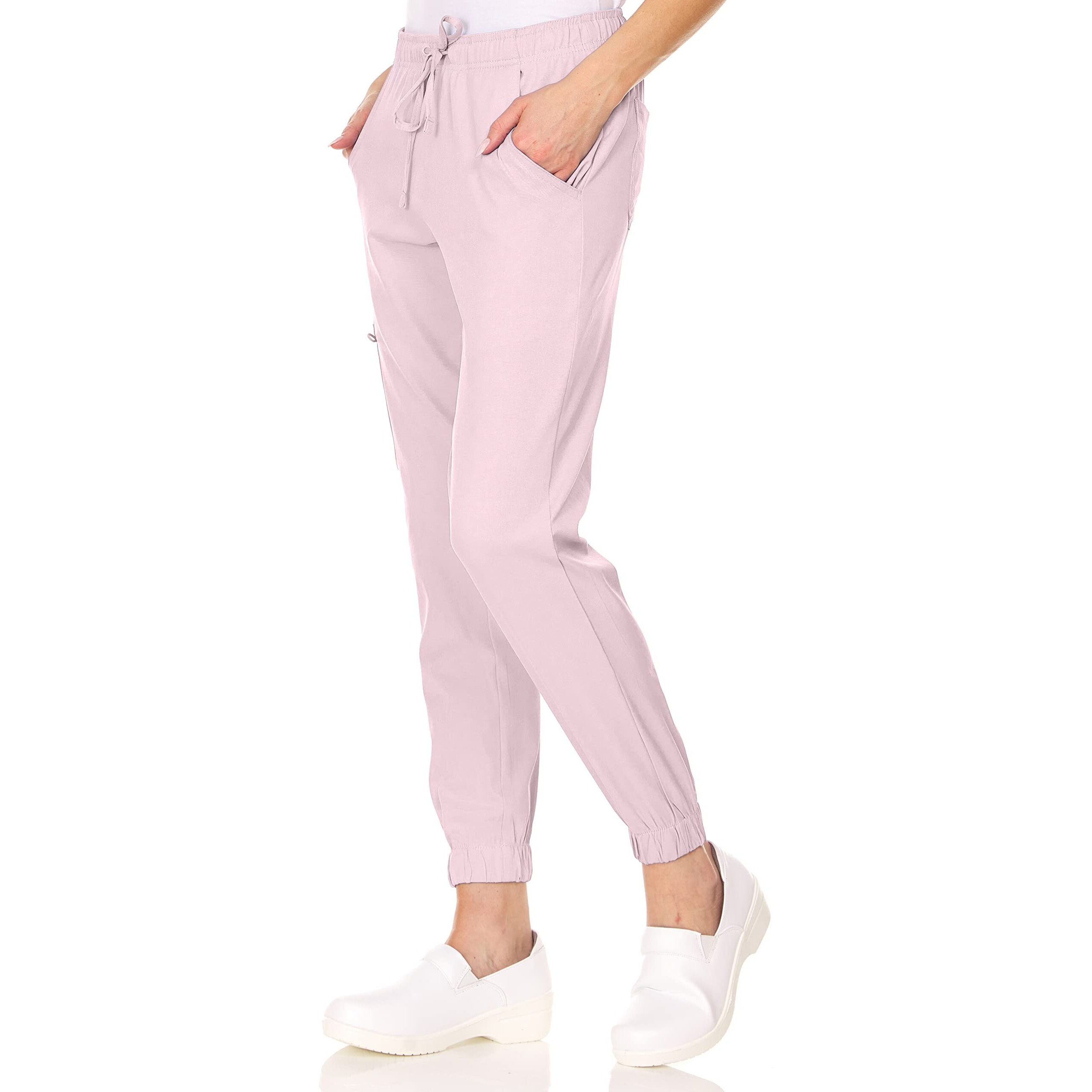 Mini Marilyn Scrub Joggers 4-Way Stretch Elastic Waistband Four Pocket Jogger Pants, Blush Size Large