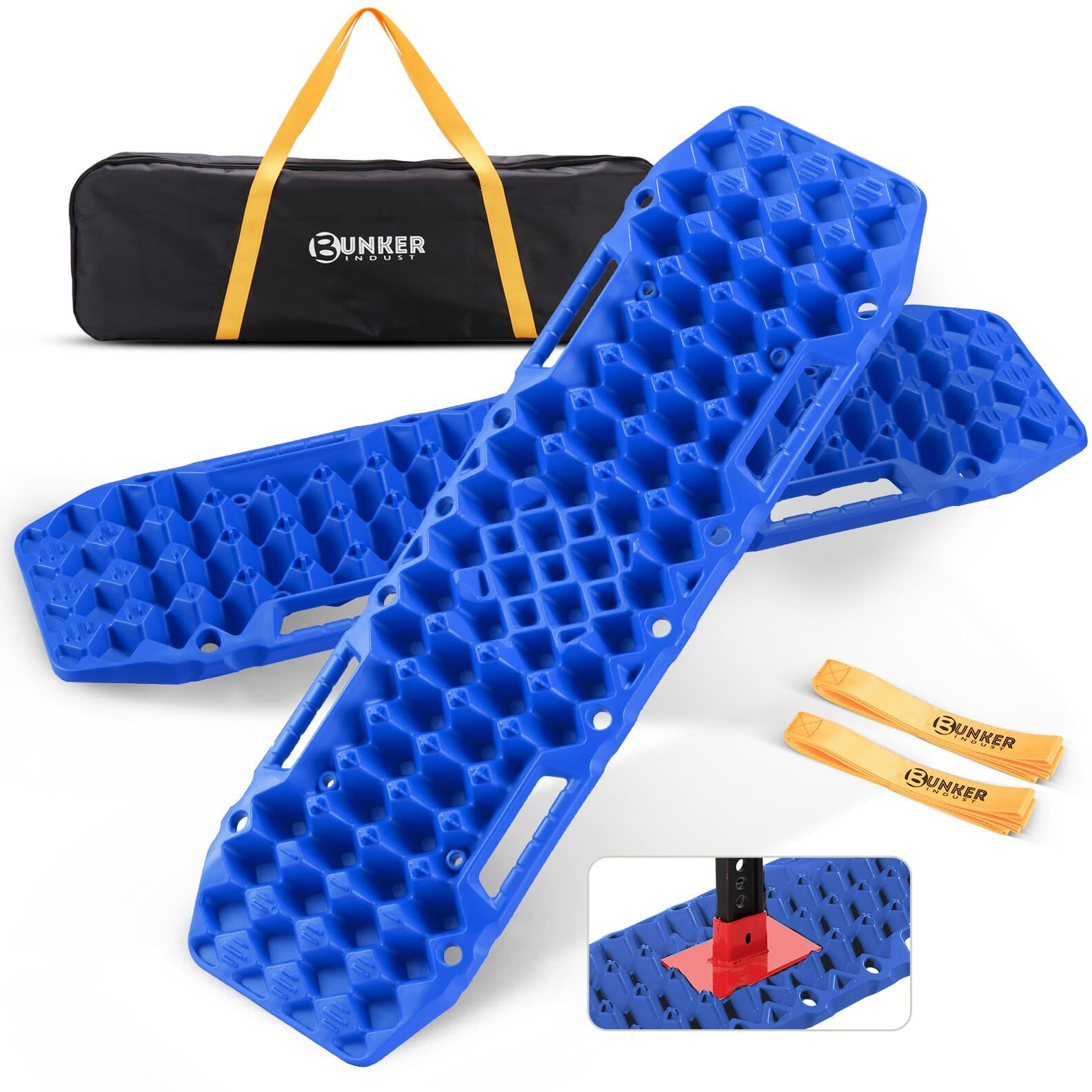 Bunker Indust Off-Road Traction Boards With Jack Base, 1 Pair Recovery Tracks Mat For 4X4 Jeep Truck Tire Traction-Sand,Mud, Snow Ladder Ramps (Blue)