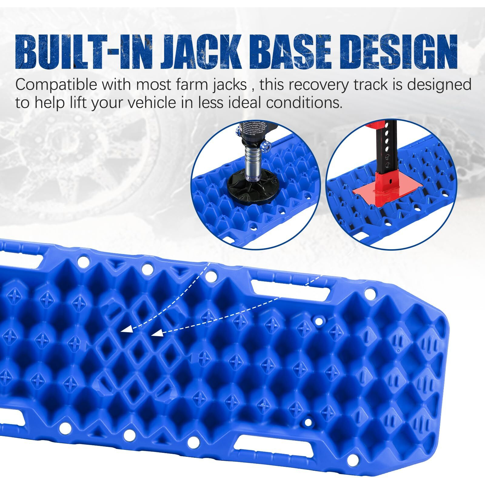 Bunker Indust Off-Road Traction Boards With Jack Base, 1 Pair Recovery Tracks Mat For 4X4 Jeep Truck Tire Traction-Sand,Mud, Snow Ladder Ramps (Blue)