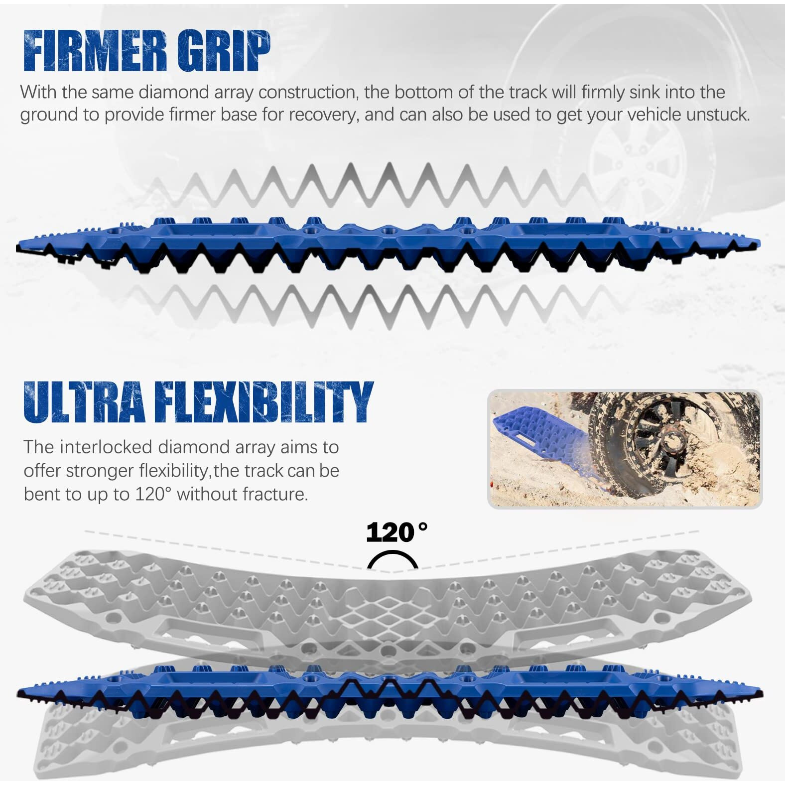 Bunker Indust Off-Road Traction Boards With Jack Base, 1 Pair Recovery Tracks Mat For 4X4 Jeep Truck Tire Traction-Sand,Mud, Snow Ladder Ramps (Blue)