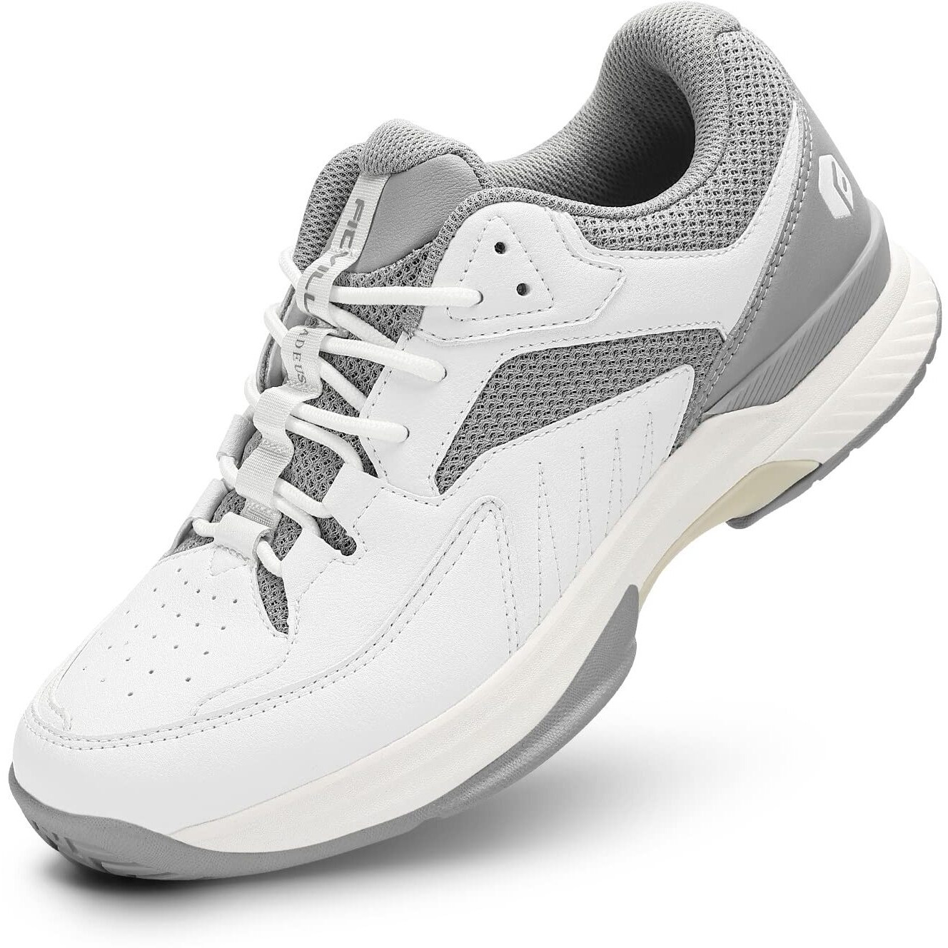 Fitville Wide Width Pickleball Shoes For Men All Court Tennis Shoes With Arch Support For Plantar Fasciitis (White&Grey, 9.5 Wide)