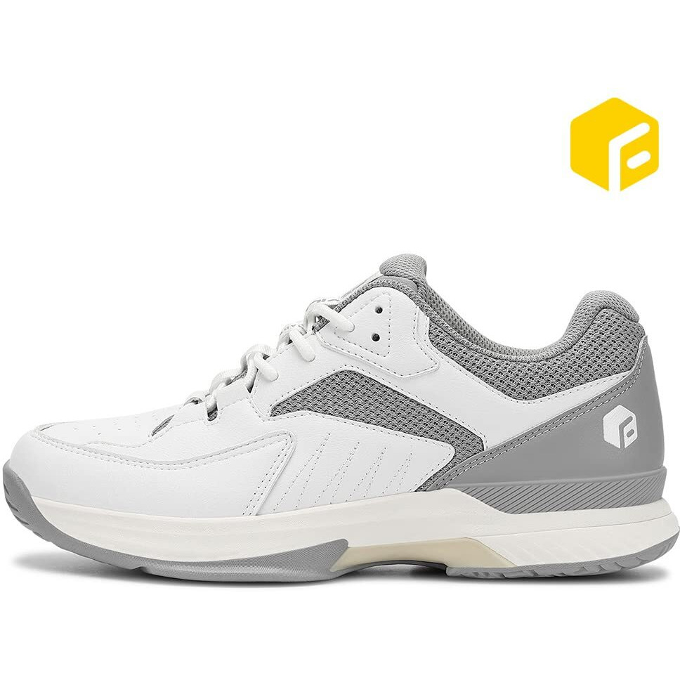 Fitville Wide Width Pickleball Shoes For Men All Court Tennis Shoes With Arch Support For Plantar Fasciitis (White&Grey, 9.5 Wide)