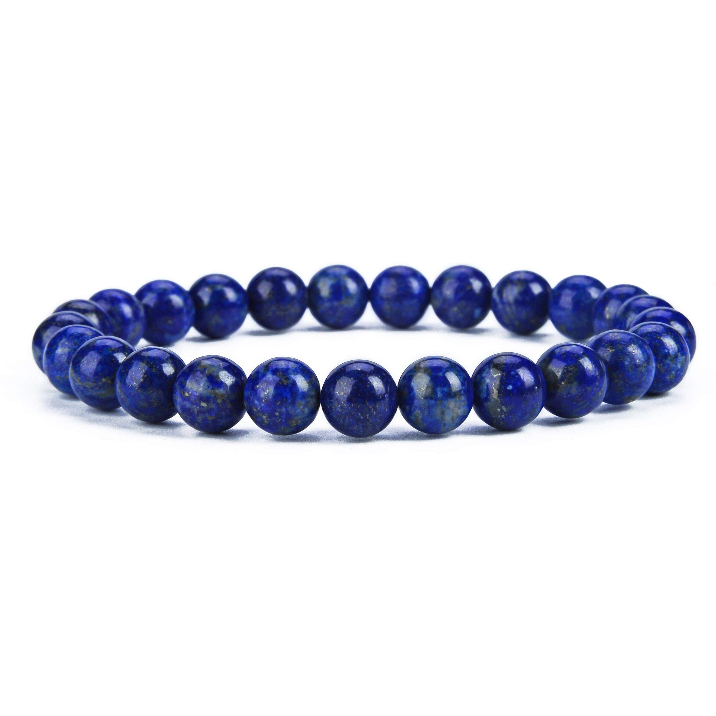 Cherry Tree Collection - Small, Medium, Large Sizes - Gemstone Beaded Bracelets For Women, Men, And Teens - 8Mm Round Beads (Lapis - Medium)