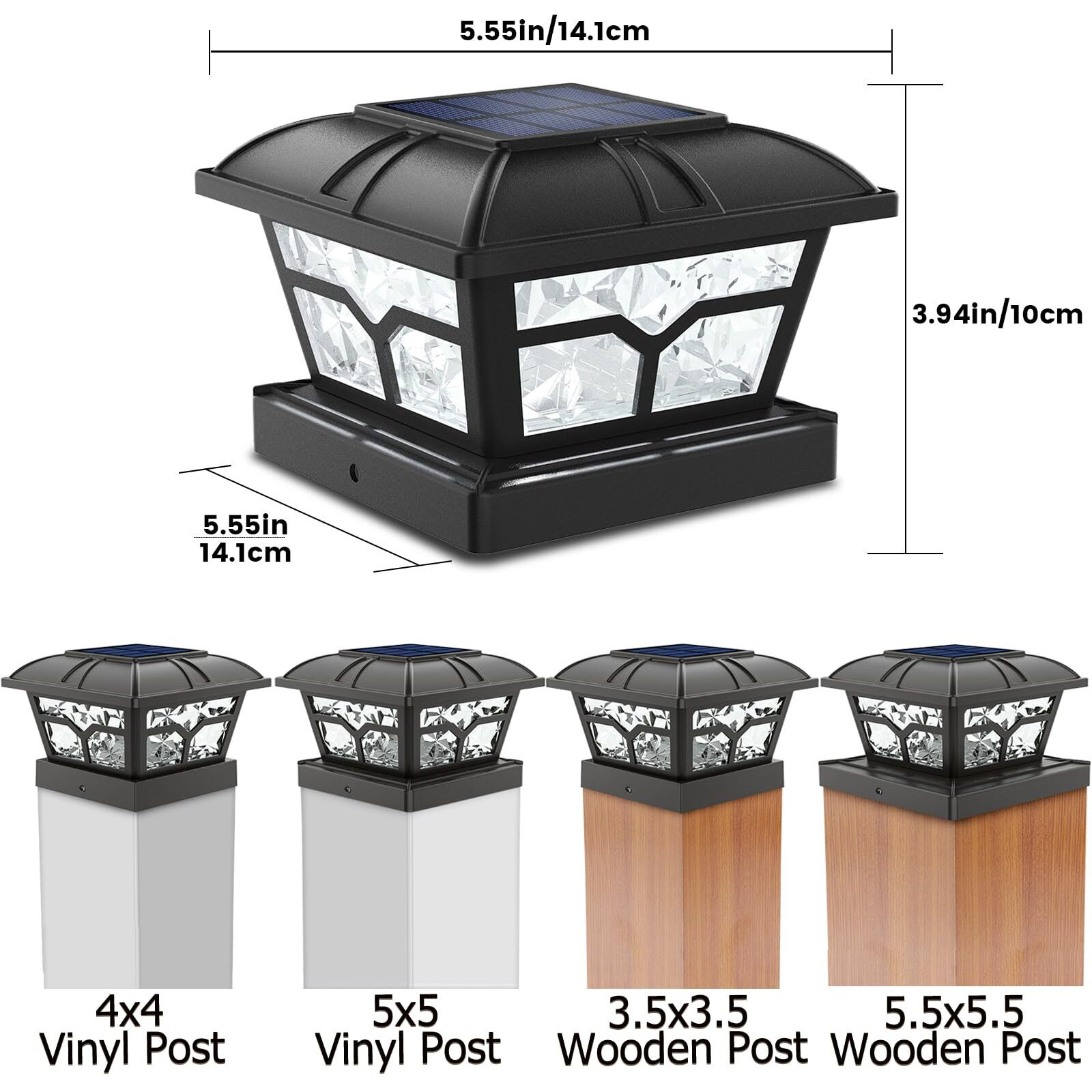 Siedinlar Solar Post Cap Lights Outdoor 2 Color Modes 8 Leds For 4X4 5X5 6X6 Posts Fence Patio Deck Decoration Warm White & Cool White Lighting Black (1 Pack)