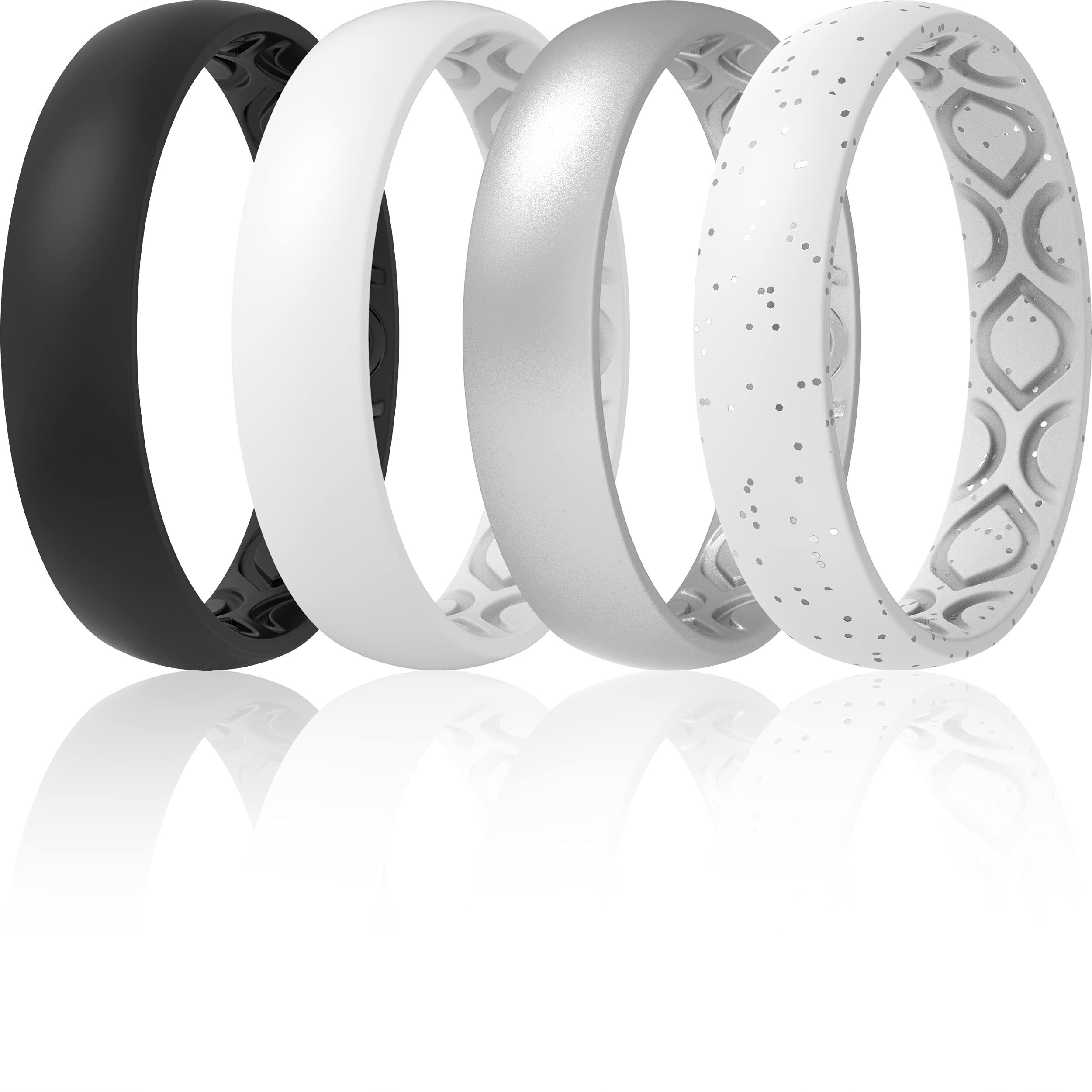 Thunderfit Women Breathable Eternity Pattern Silicone Wedding Rings Anniversary Bands 4Mm Wide 1.5Mm Thick - 1/2/3/4/5/6/7/8/9/10/12 Variety Multipack