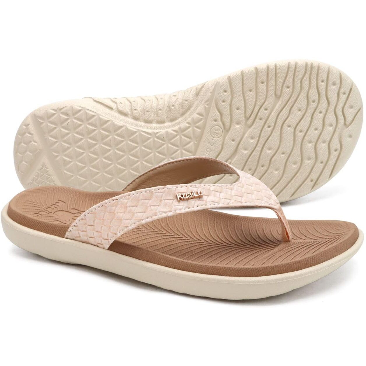 Kuailu Flip Flops For Women Ladies Yoga Mat Comfortable Sport Walking Thong Sandal With Plantar Fasciitis Arch Support Slip-On Slides Indoor Outdoor For Summer Size 10.5 Beige White