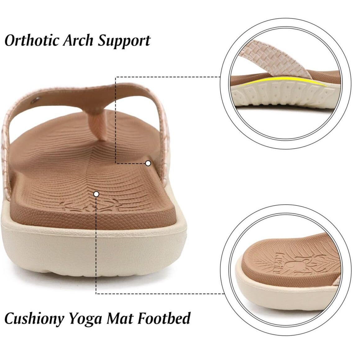 Kuailu Flip Flops For Women Ladies Yoga Mat Comfortable Sport Walking Thong Sandal With Plantar Fasciitis Arch Support Slip-On Slides Indoor Outdoor For Summer Size 10.5 Beige White