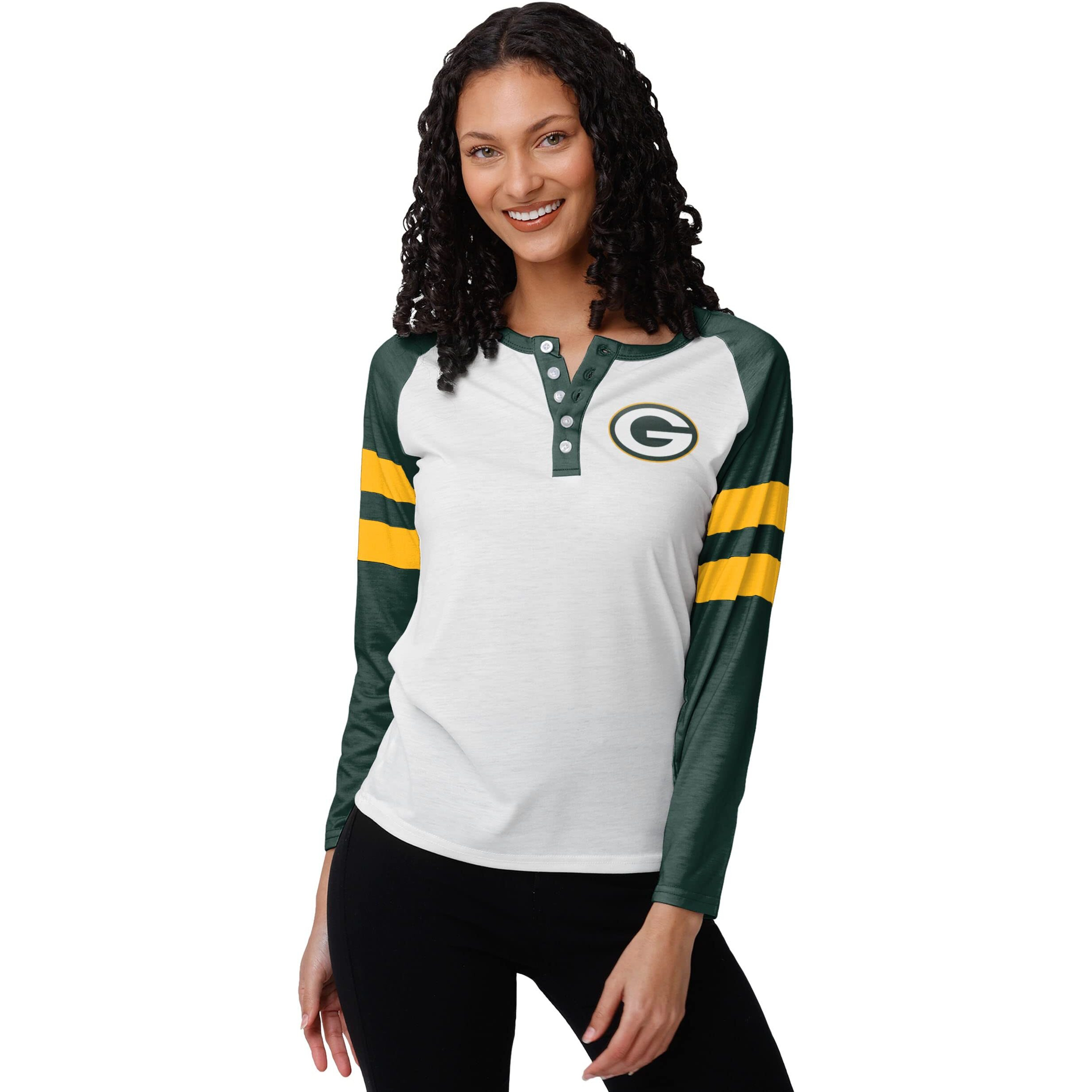 Foco Womens Nfl Team Logo Ladies Fashion Long Sleeve Henley Shirt, Big Logo, Small Us