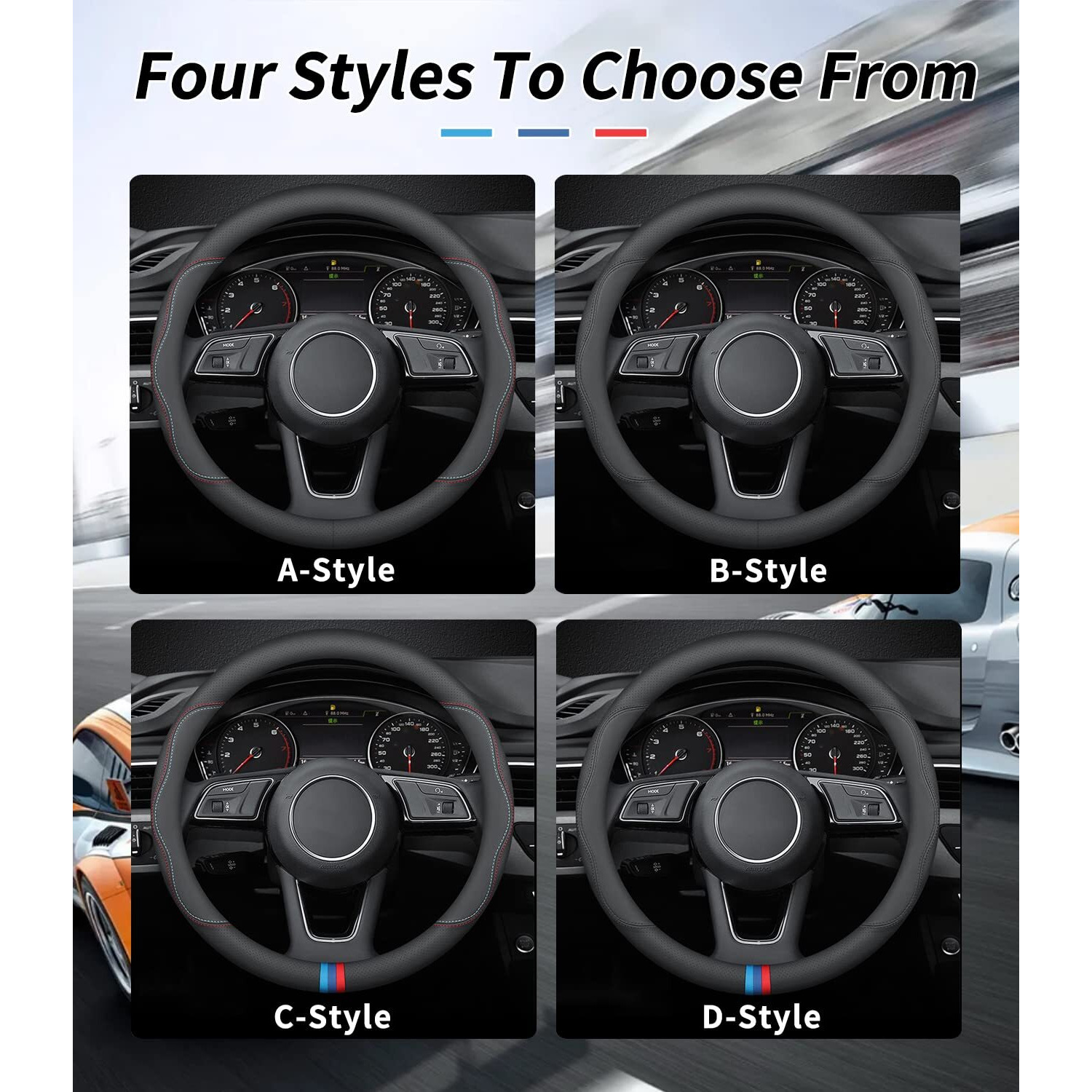 Deer Route Custom-Fit For Dodge Steering Wheel Cover, Premium Leather Car Steering Wheel Cover With Logo, Non-Slip, Breathable, For Dodge Accessories (A-Style,For Dodge)